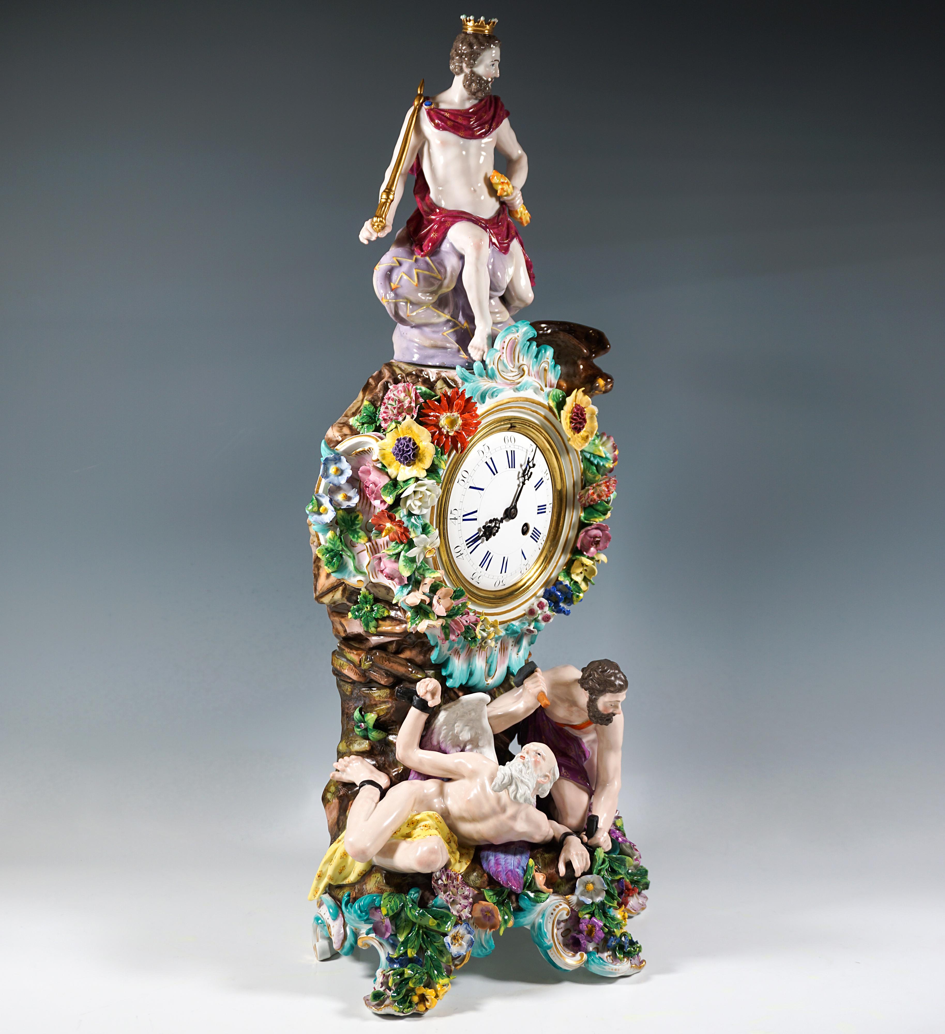 Rococo Large Meissen Splendour Clock, Crowned By Jupiter, J.J. Kaendler, Germany, 1860