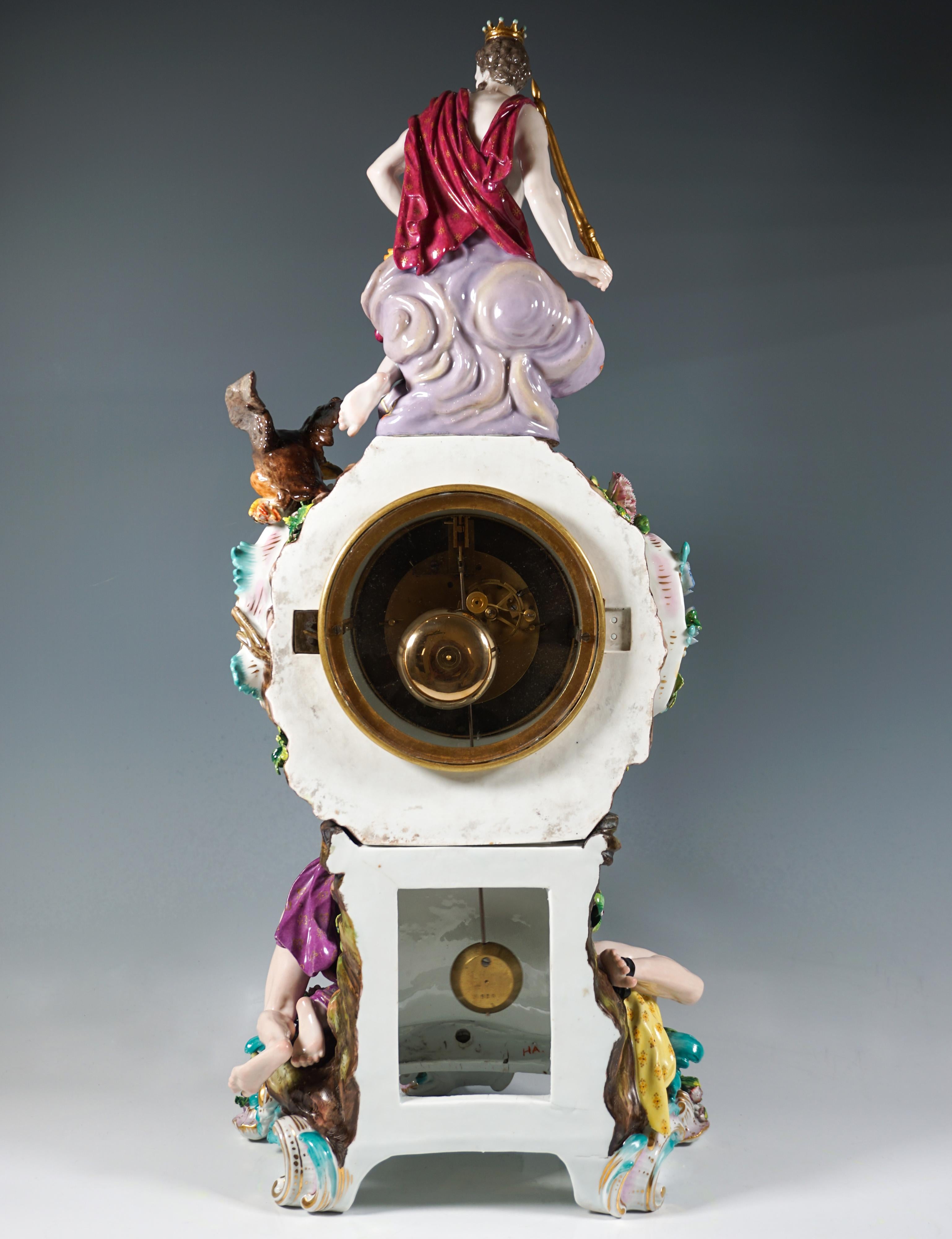Hand-Crafted Large Meissen Splendour Clock, Crowned By Jupiter, J.J. Kaendler, Germany, 1860