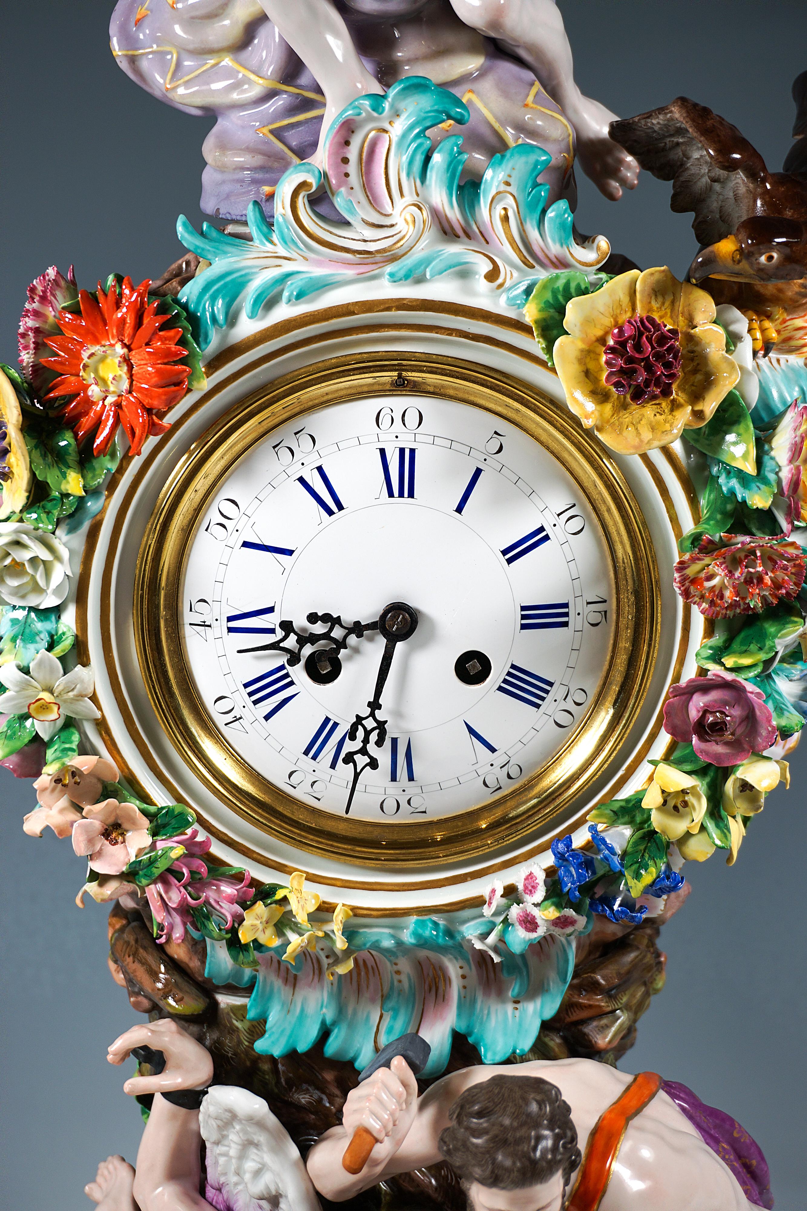 Porcelain Large Meissen Splendour Clock, Crowned By Jupiter, J.J. Kaendler, Germany, 1860