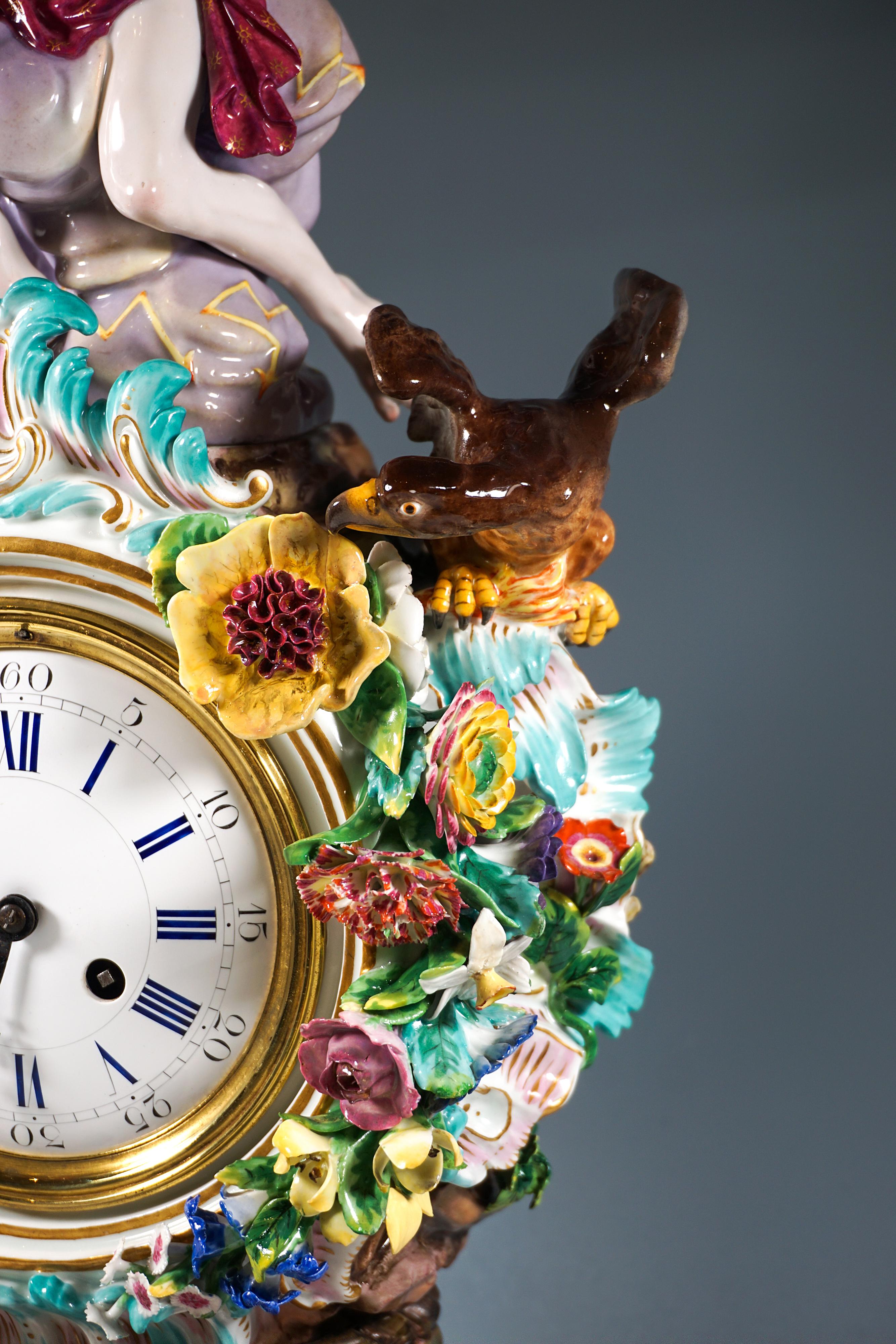 Large Meissen Splendour Clock, Crowned By Jupiter, J.J. Kaendler, Germany, 1860 1