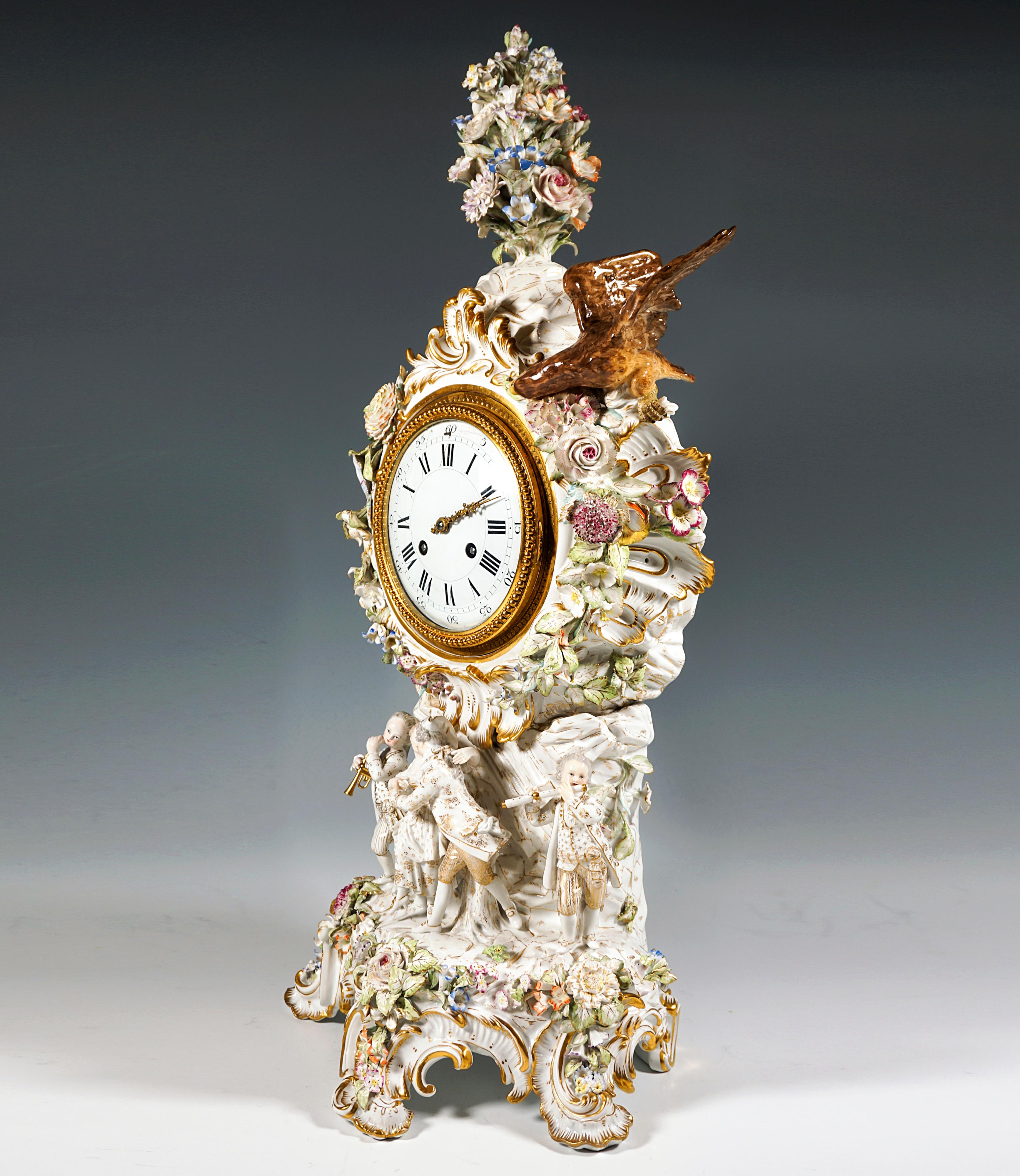 Rococo Large Meissen Splendour Clock 'Gardeners And Flowers' by E.A. Leuteritz, Ca 1880