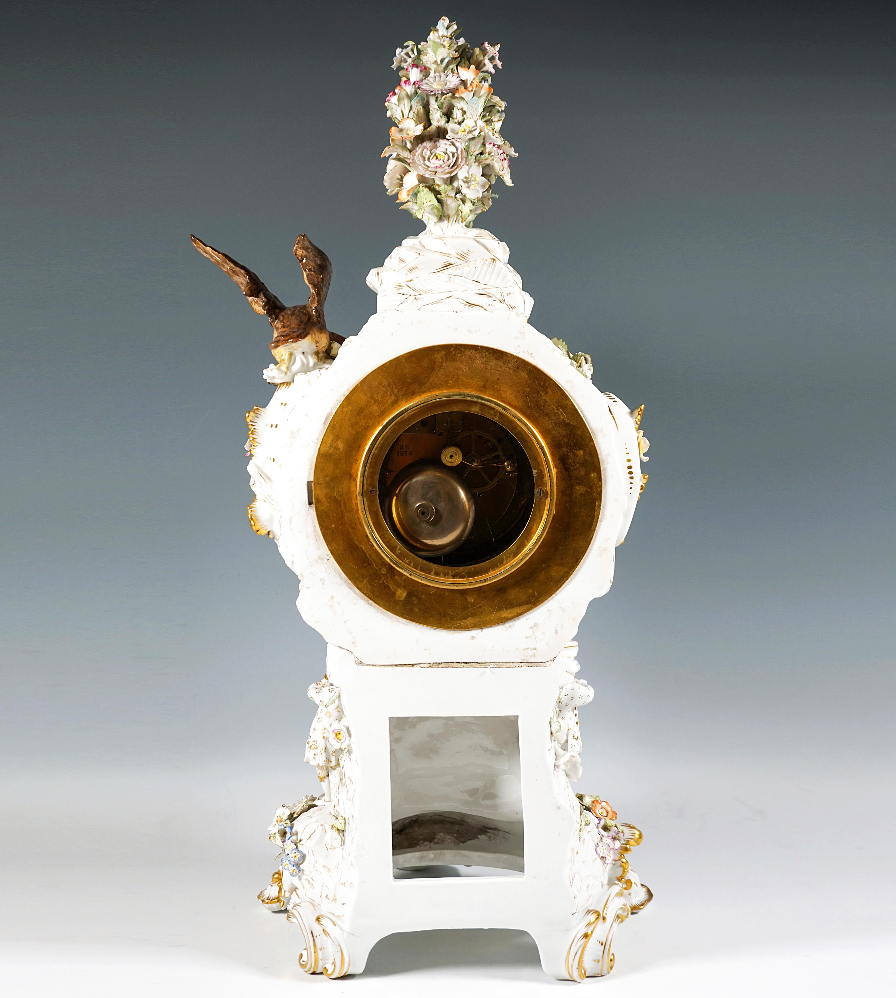 German Large Meissen Splendour Clock 'Gardeners And Flowers' by E.A. Leuteritz, Ca 1880