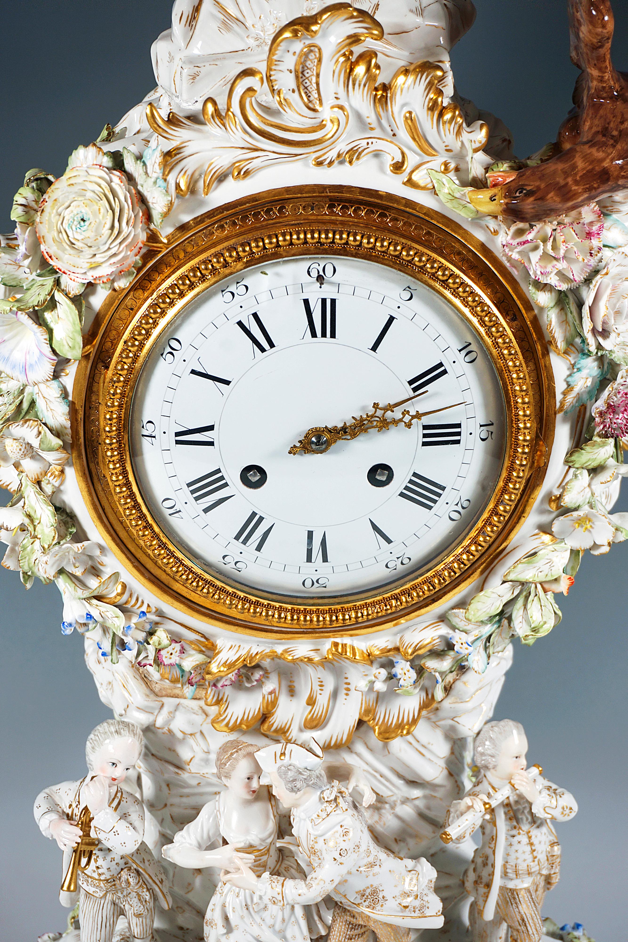Large Meissen Splendour Clock 'Gardeners And Flowers' by E.A. Leuteritz, Ca 1880 In Good Condition In Vienna, AT