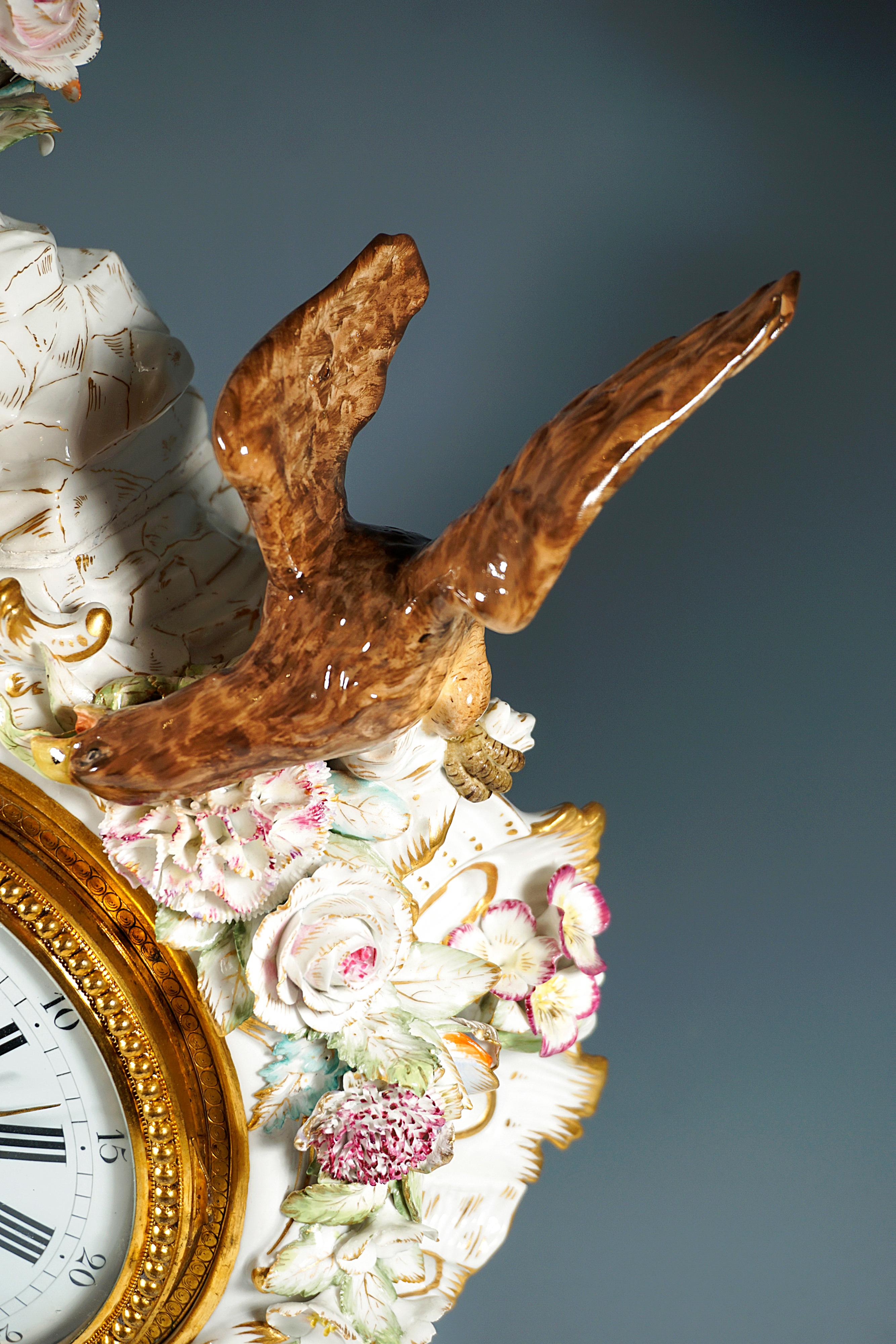 Porcelain Large Meissen Splendour Clock 'Gardeners And Flowers' by E.A. Leuteritz, Ca 1880