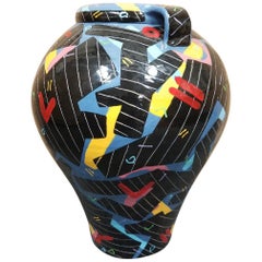 Large Memphis Style Hand-Painted Terracotta Vase by Donoghue