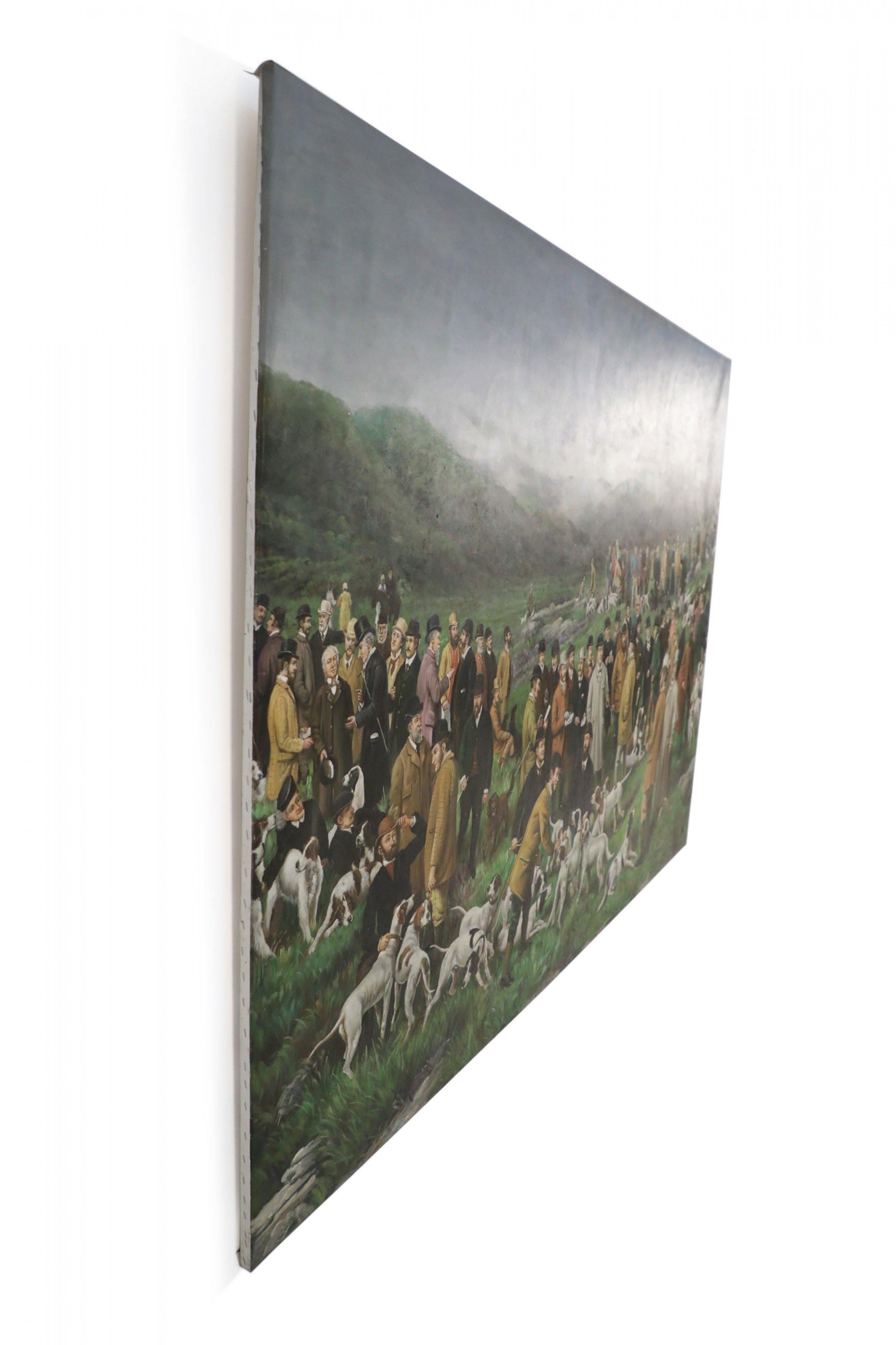 Large Men and Dogs Gathering for the Hunt Painting on Canvas For Sale 8