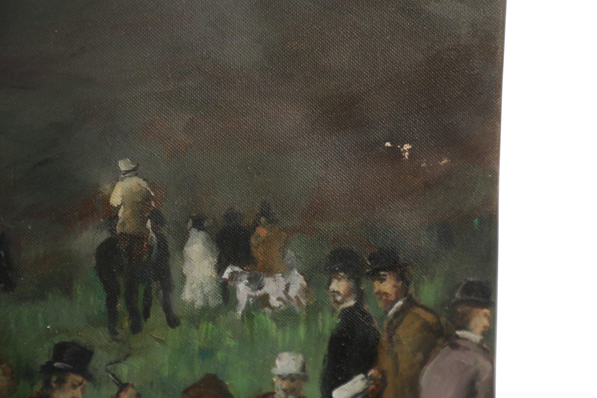 Large Men and Dogs Gathering for the Hunt Painting on Canvas For Sale 2