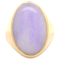 Large Men's 14k Yellow Gold Oval Bezel Cabochon Lavender Jade Ring Size 13