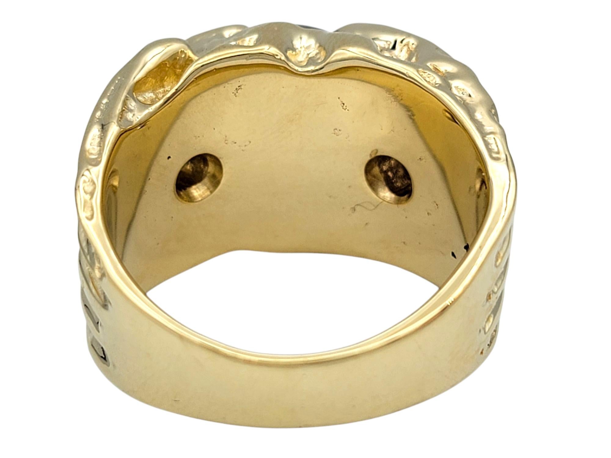 Large Mens Oval Cabochon Cut Star Sapphire & Diamond Ring 14 Karat Yellow Gold For Sale 3