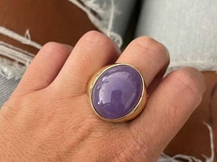Large Mens Purple 37 Carat Jade Cabochon Ring in 14k Yellow Gold