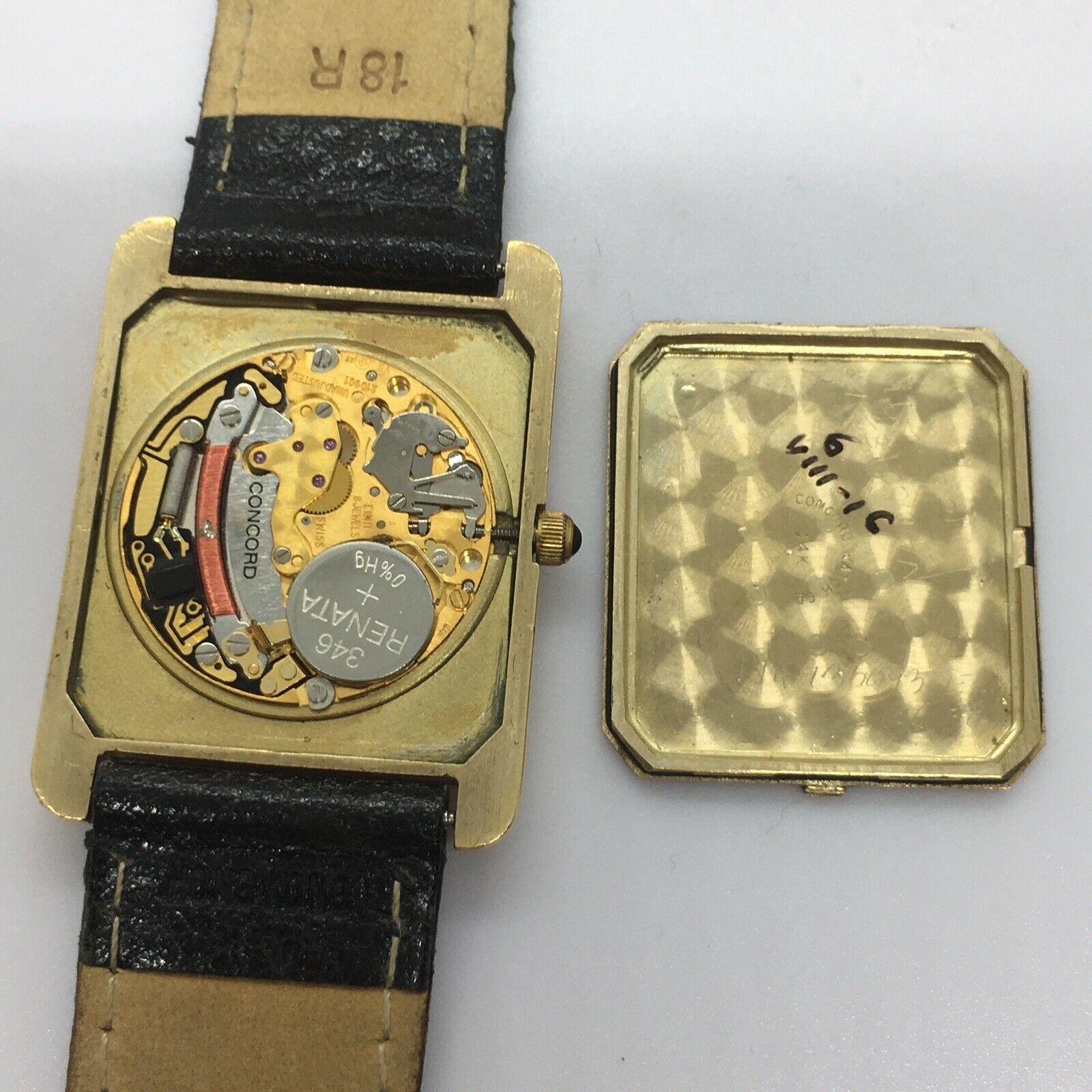 Modernist Large Men's Quartz 14k Solid Gold Case Concord Tank Style Wrist Watch Original