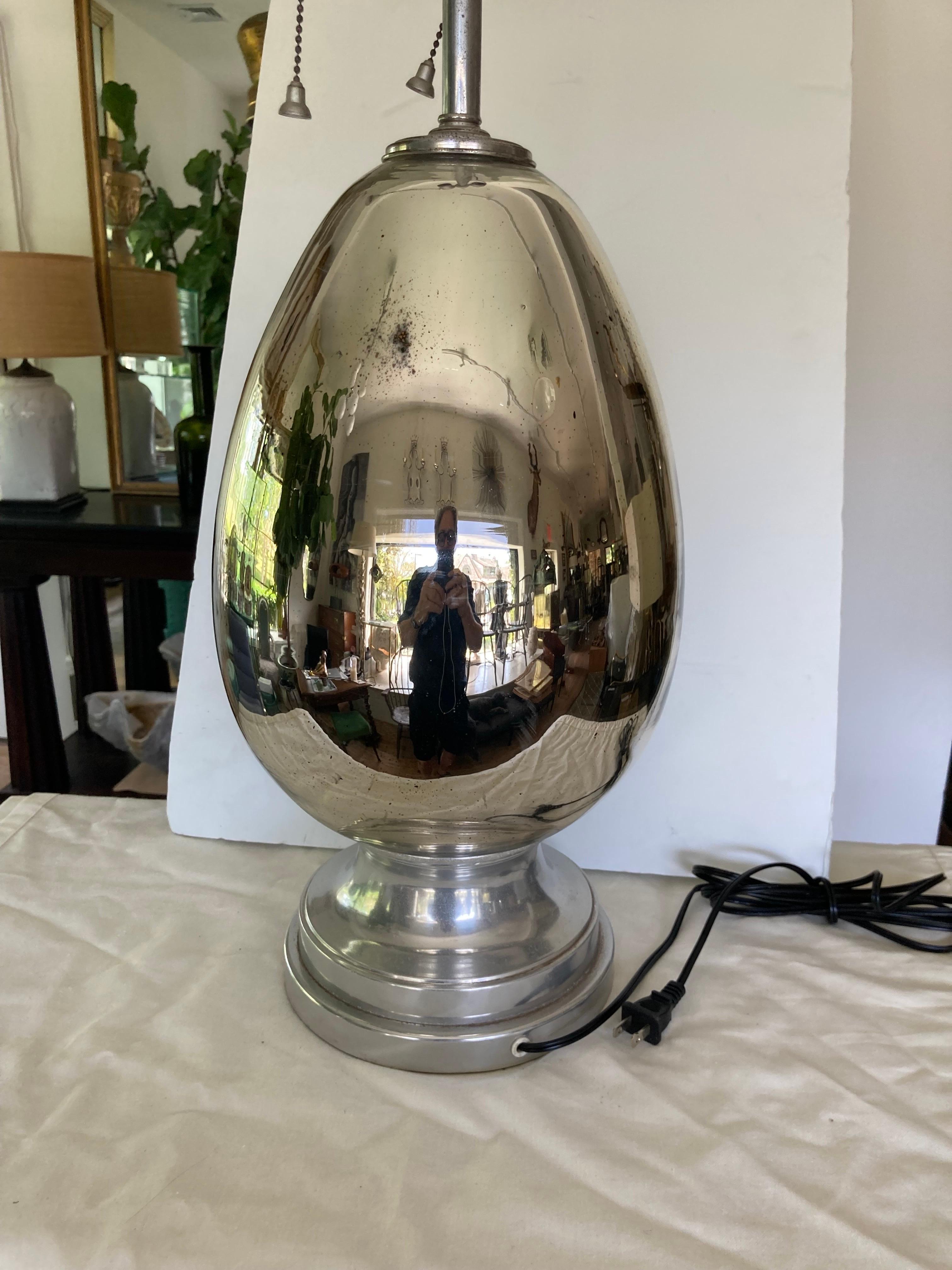 20th Century Large Mercury Glass Egg Shaped Lamp For Sale