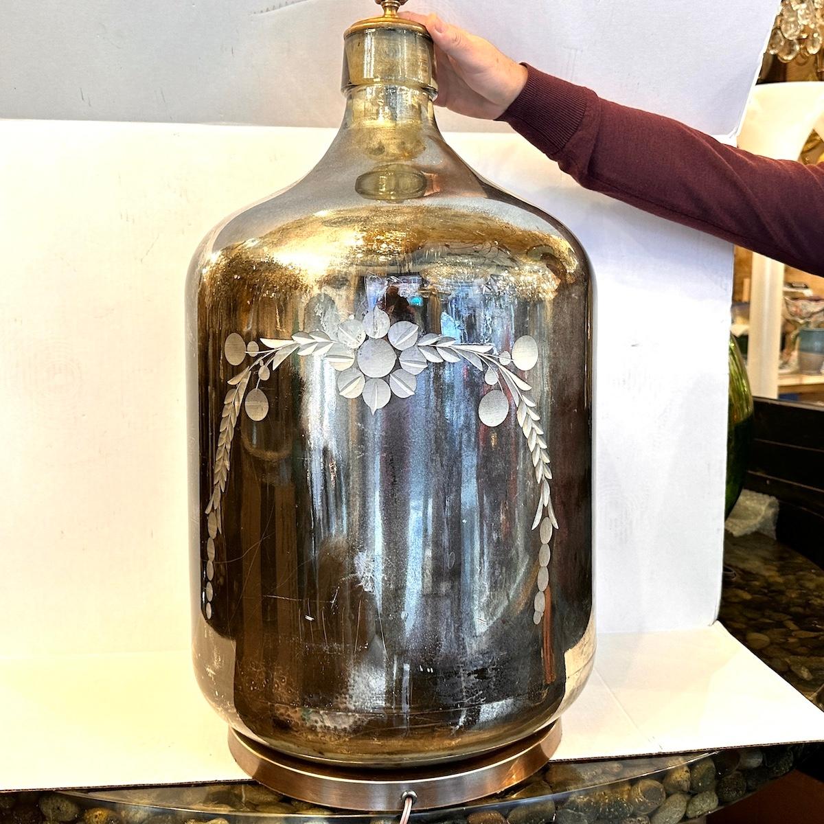 Italian Large Mercury Glass Lamp For Sale