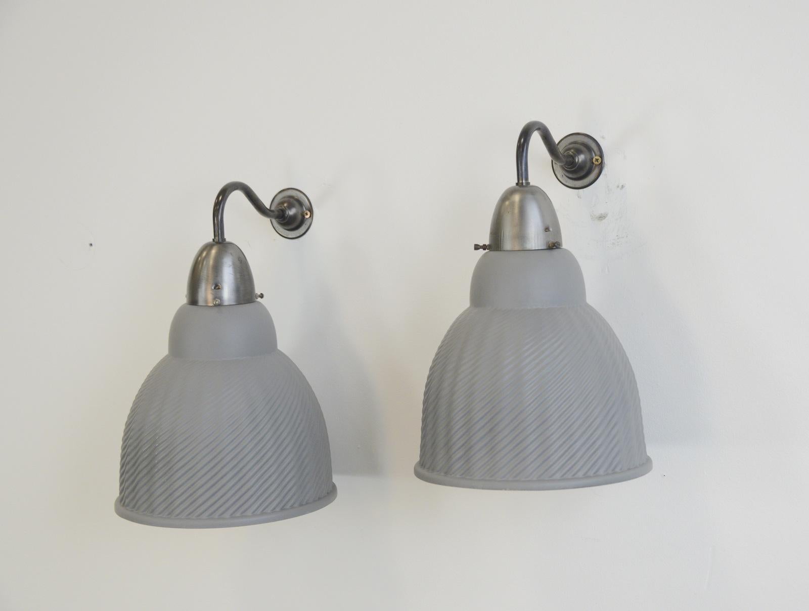 Large mercury glass wall lights, circa 1930s

- Price is per lamp
- Grey outer paint
- Mercury glass inner
- Takes E27 fitting bulbs
- Wires directly into the wall
- Czech ~ 1930s
- Measures: 40cm tall x 27cm wide x 27cm deep

Condition