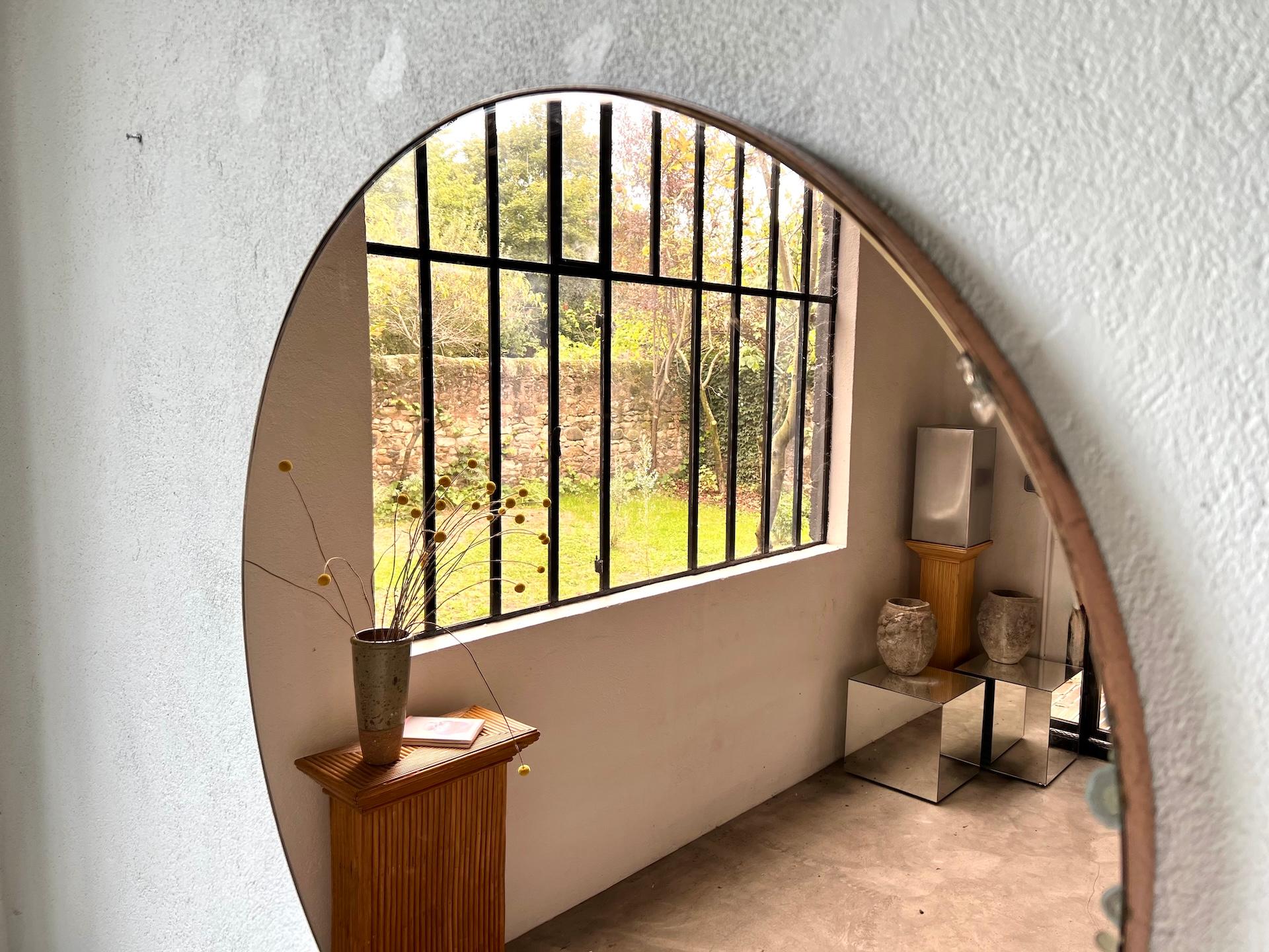 Bauhaus Large mercury round mirror from the 1970s For Sale