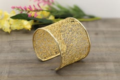 Large Mesh Cuff Bracelet Solid 18k Yellow Gold 53 Grams