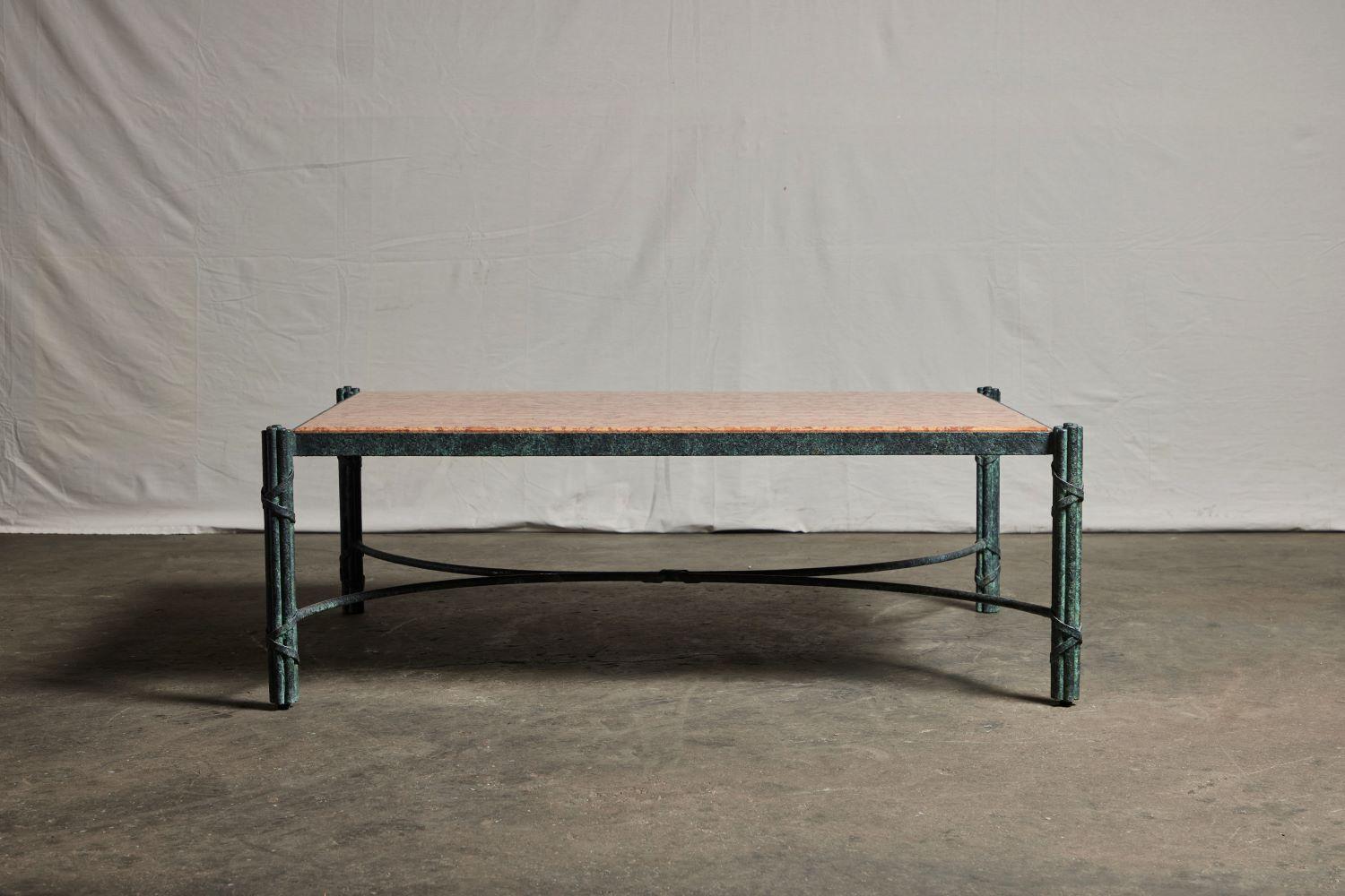 Mid-20th century large metal bamboo motif coffee table.