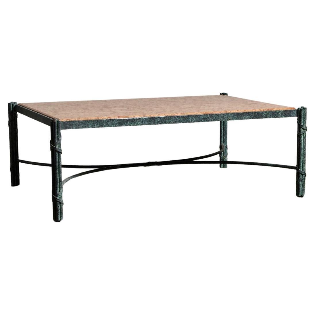 Large Metal Bamboo Motif Coffee Table For Sale