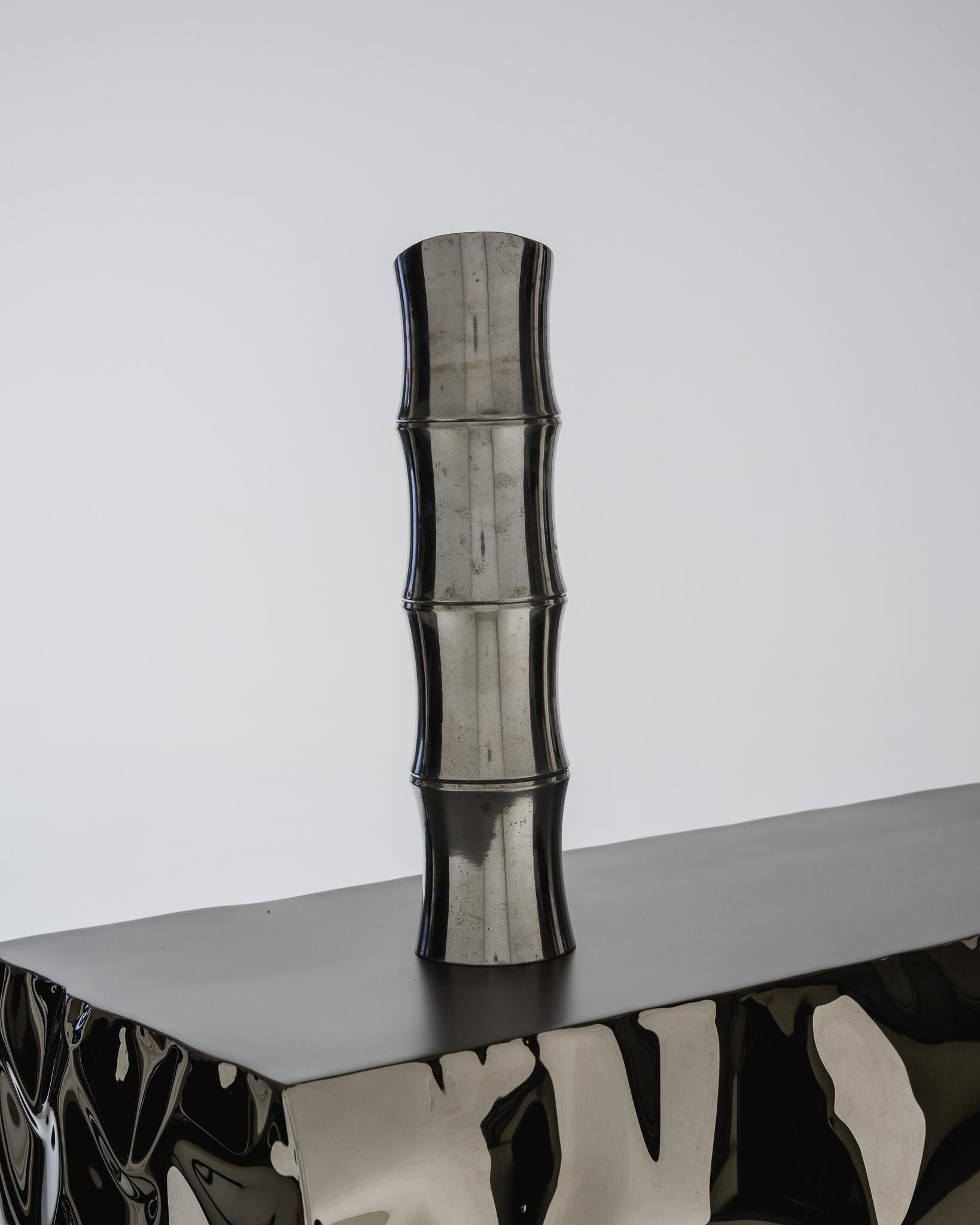 European Large Metal Bamboo Vase, 1970s For Sale