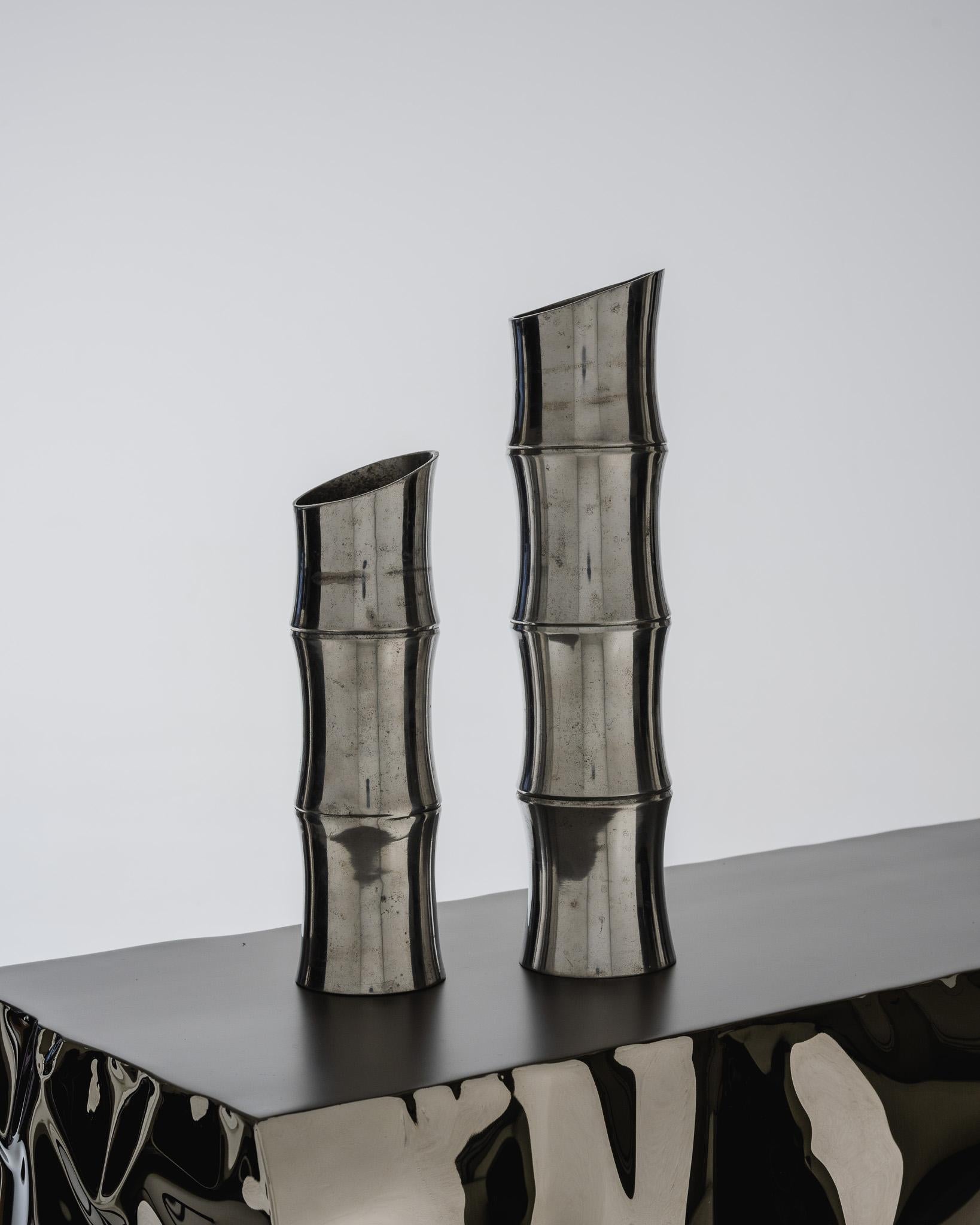 Large Metal Bamboo Vase, 1970s In Good Condition For Sale In PARIS, FR