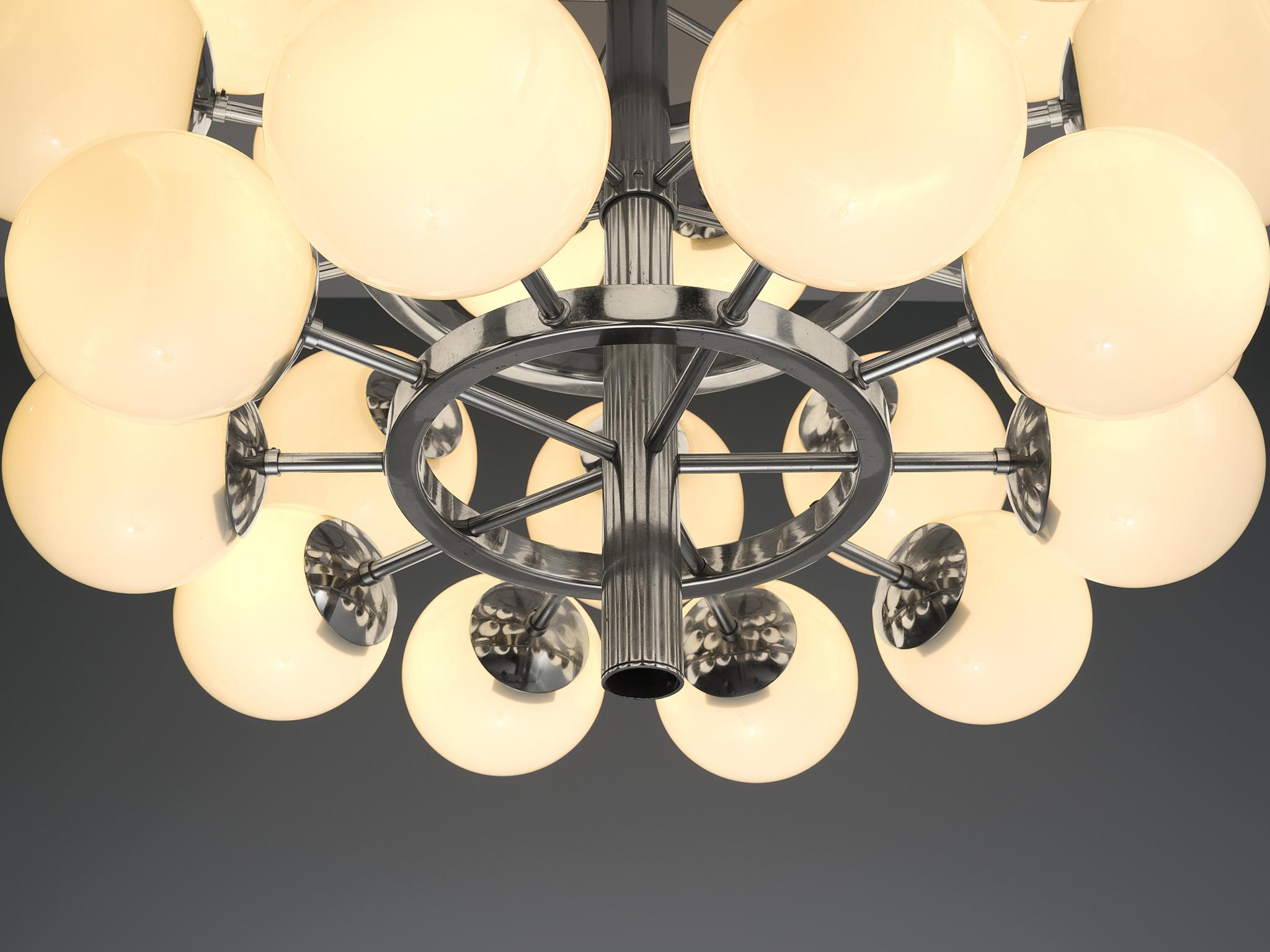 Large Metal Chandelier with Opaline Glass Spheres In Good Condition In Waalwijk, NL