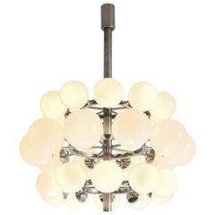 Large Metal Chandelier with Opaline Glass Spheres