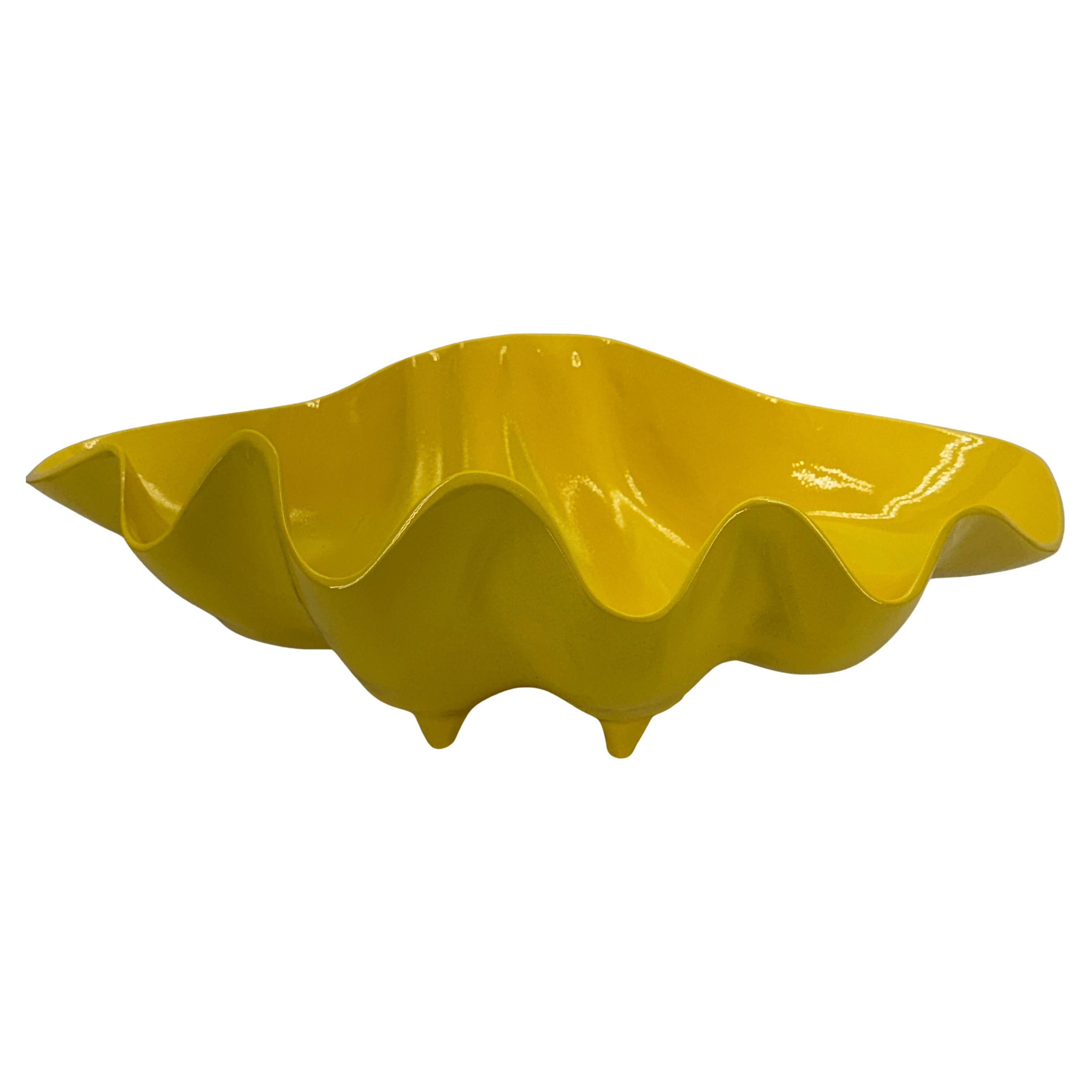 American Large Metal Clam Shell Centerpiece Powder-coated in Yellow, Mid-Century Modern For Sale