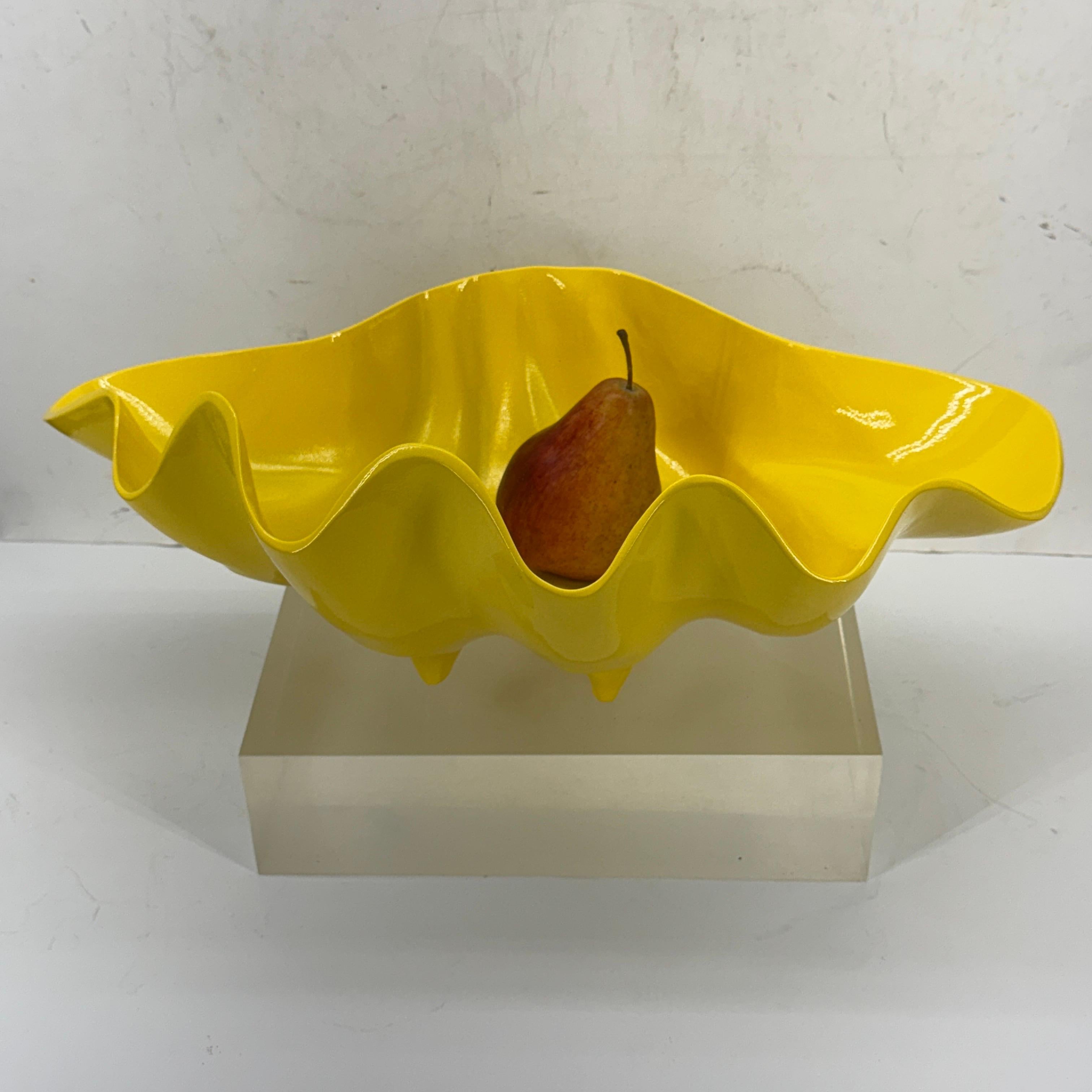 Hand-Crafted Large Metal Clam Shell Centerpiece Powder-coated in Yellow, Mid-Century Modern For Sale
