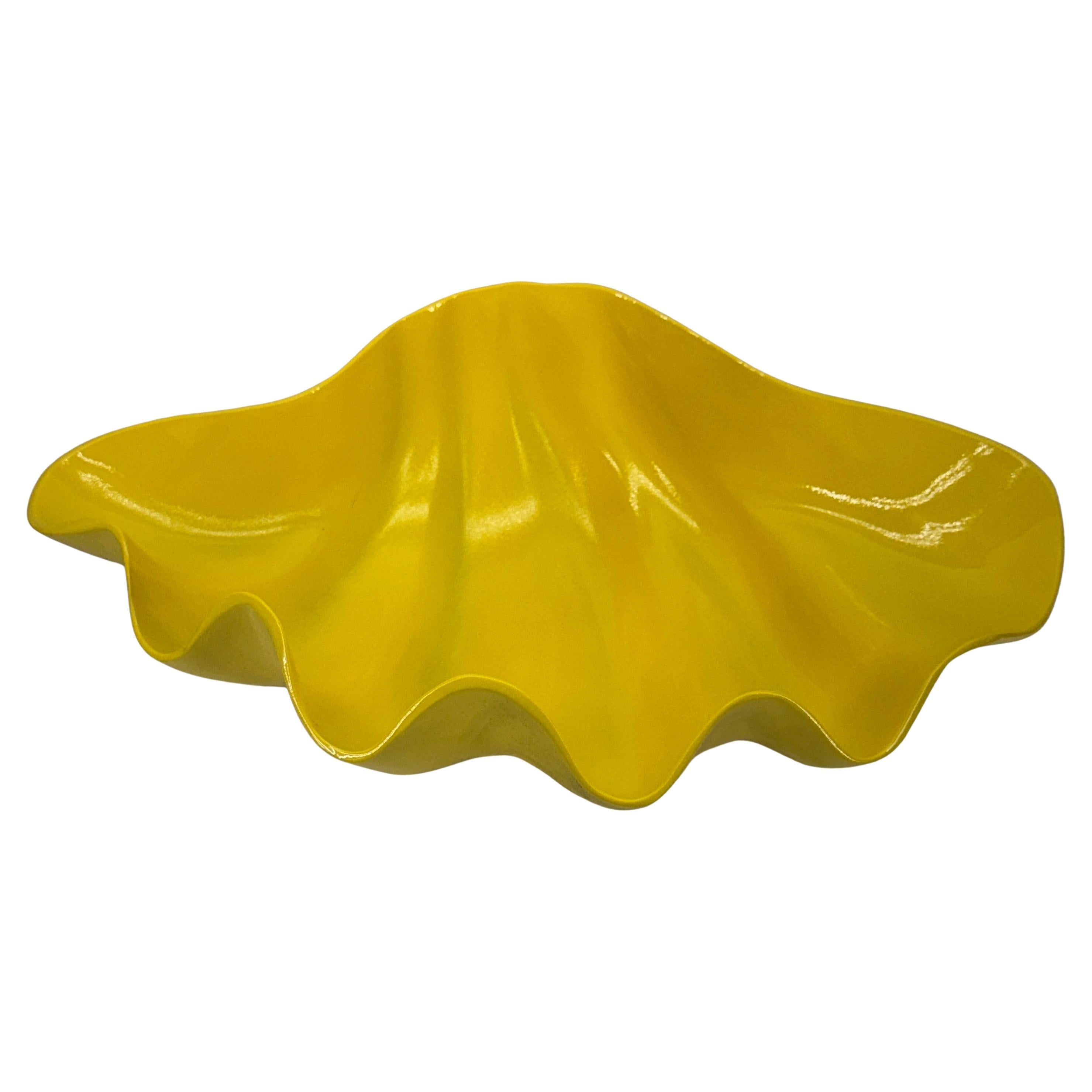 Large Metal Clam Shell Centerpiece Powder-coated in Yellow, Mid-Century Modern For Sale