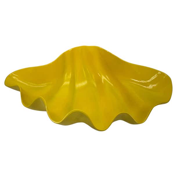 Large Metal Clam Shell Centerpiece Powder-coated in Yellow, Mid-Century ...