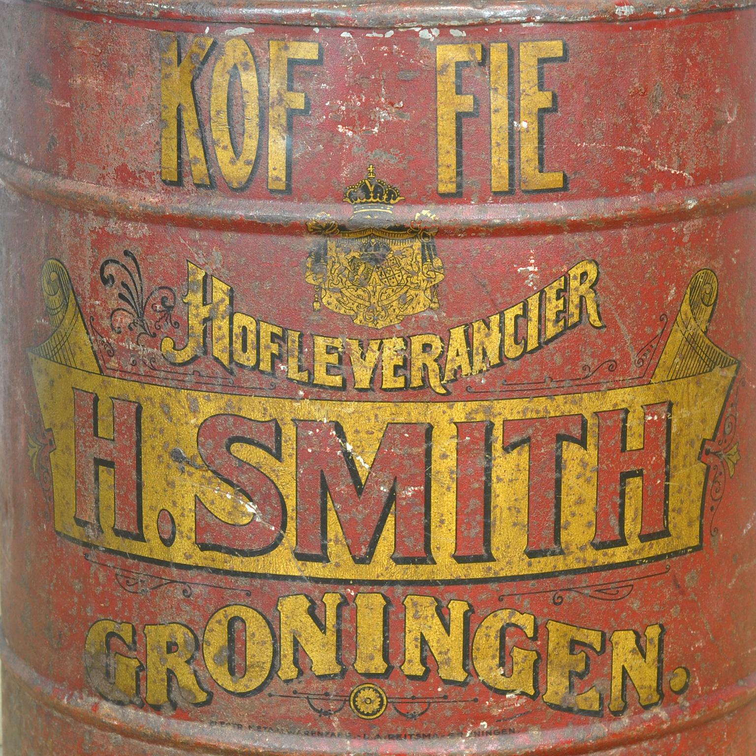 Große Metall-Kaffeedose von H. Smith, CIRCA 1920 (Niederländisch) im Angebot
