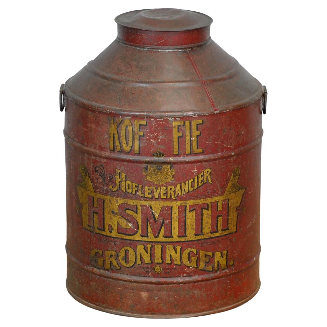 Große Metall-Kaffeedose von H. Smith, CIRCA 1920 im Angebot