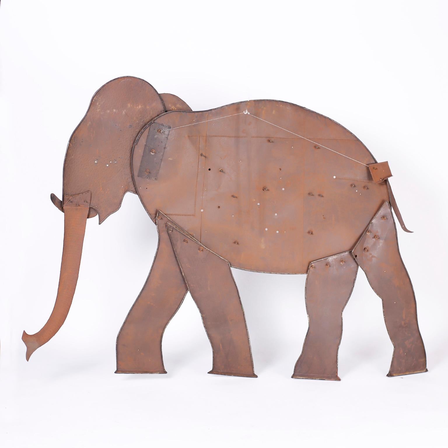 Hand-Painted Large Metal Elephant Wall Sculpture For Sale