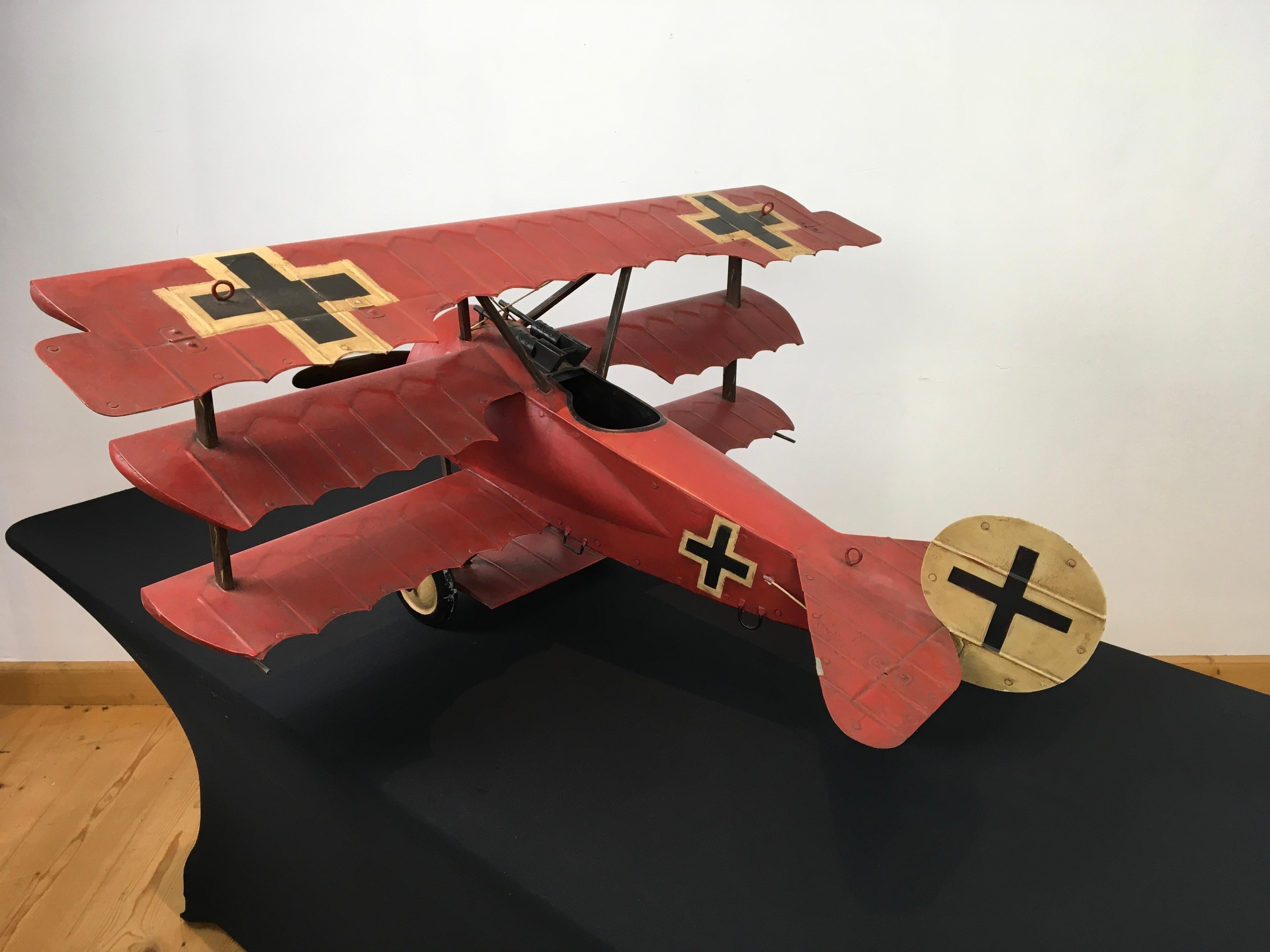 Large Metal Fokker Red Baron Tri-Plane Model 5