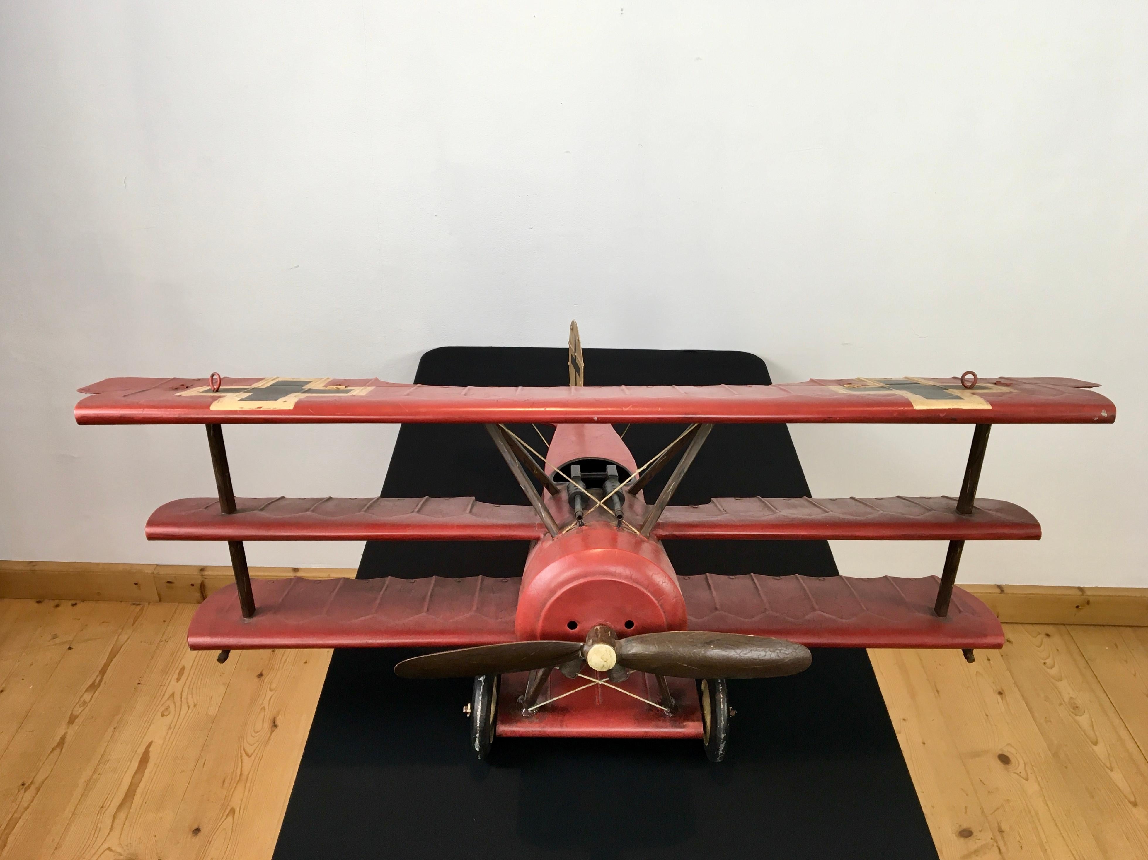 European Large Metal Fokker Red Baron Tri-Plane Model