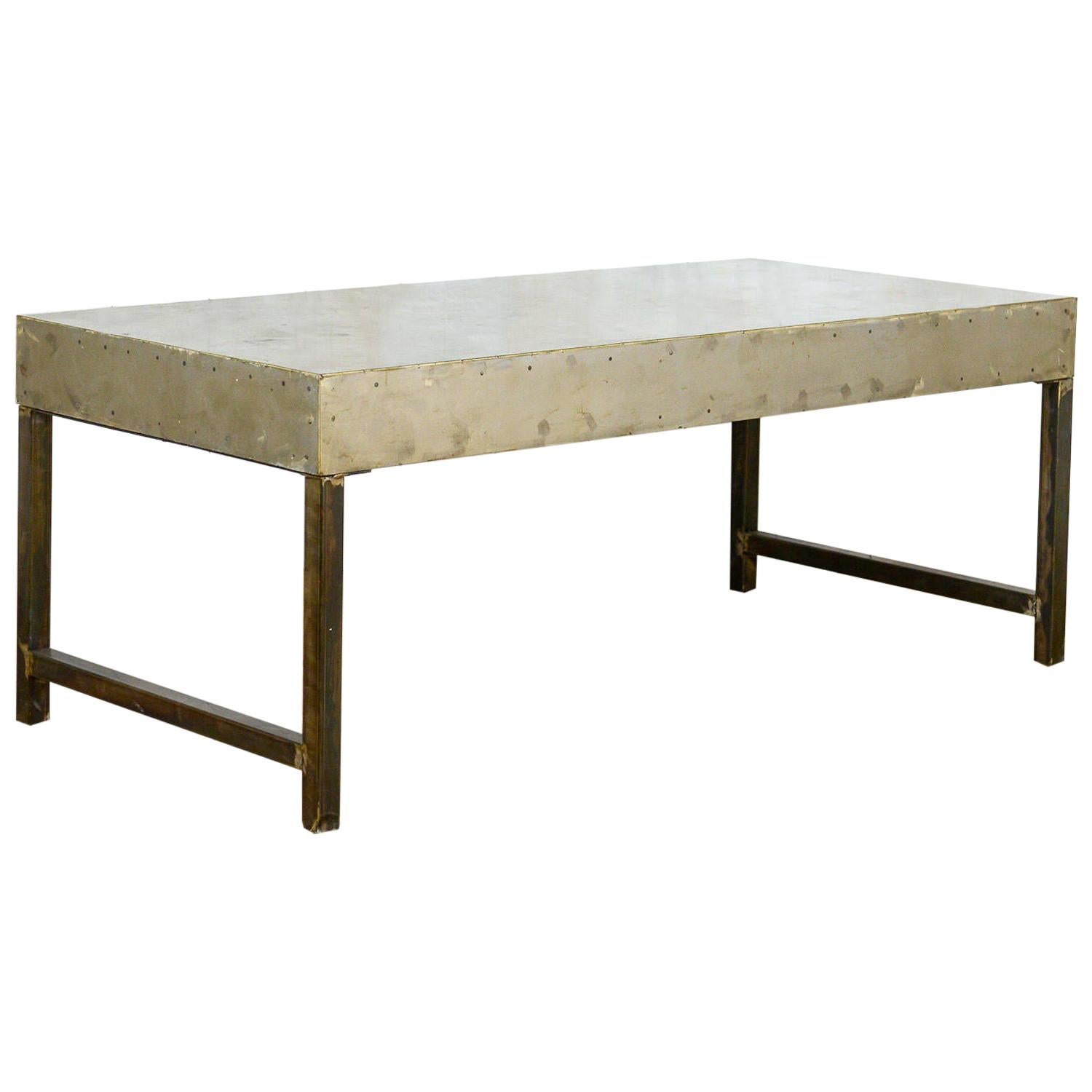 Large Metal Industrial Style Table, 20th Century For Sale