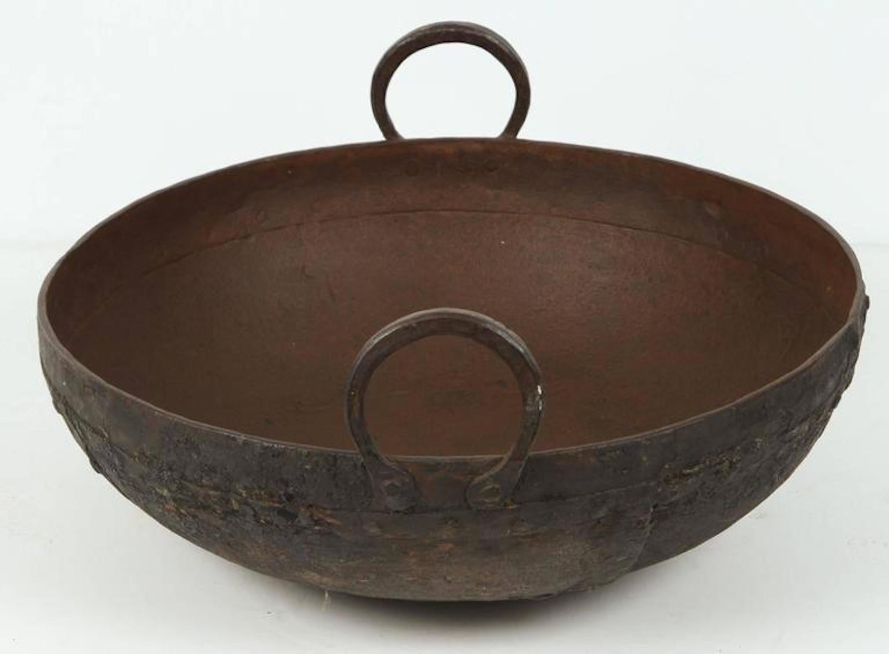 Hand-Crafted Large Metal Iron Pot from Southern India
