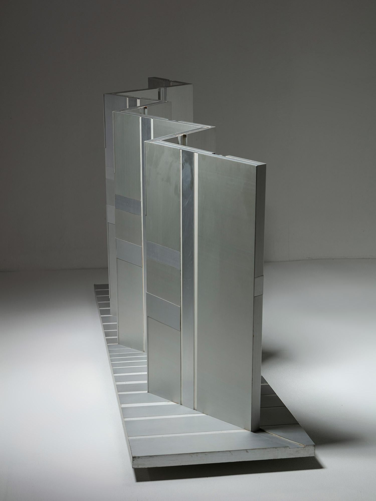 Aluminum Salvatore Messina, Large Geometric Free Standing Metal Sculpture, Italy, 1970s  For Sale