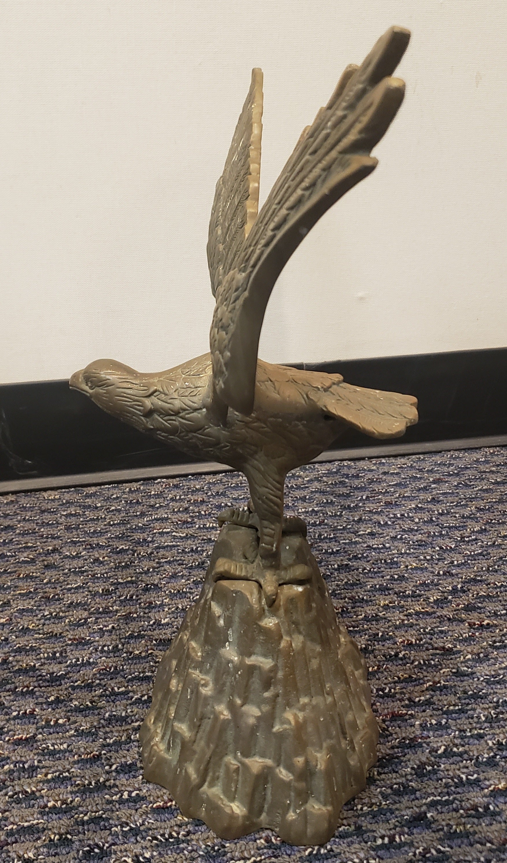 Gilt Large Metal Sculpture Of a Perched Eagle For Sale