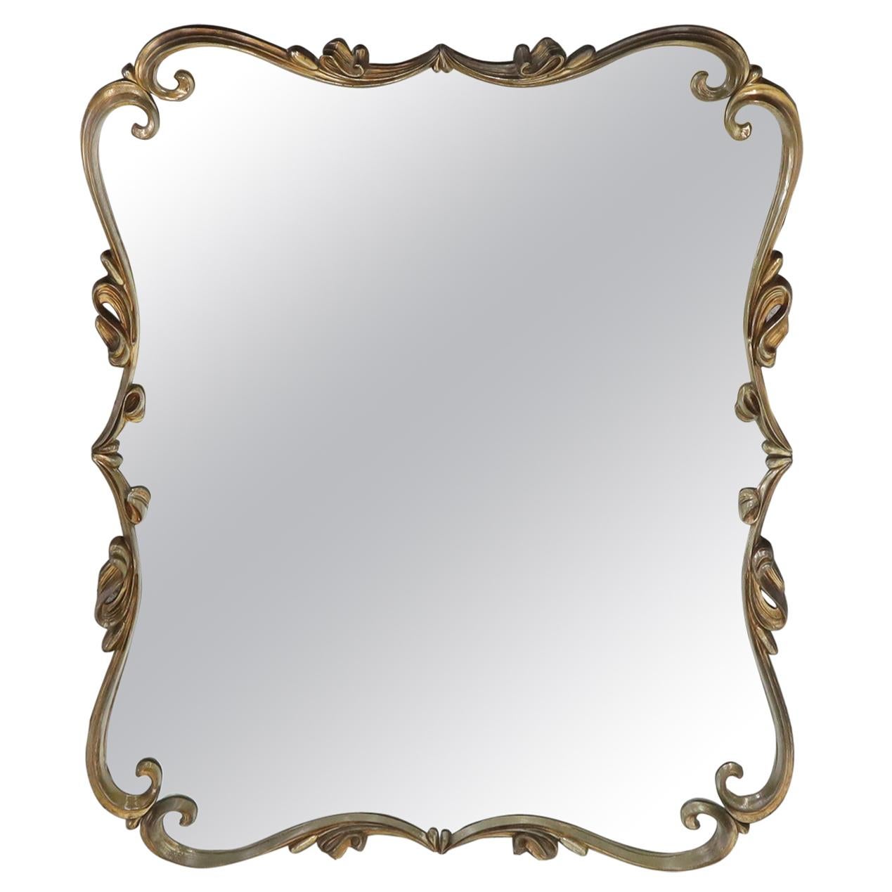 Large Cast Metal Silver Gilt Scroll Frame Mirror