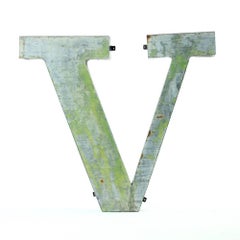 Large Metal V Letter Industrial Factory Sign, Czechoslovakia, circa 1960