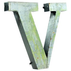 Large Metal V Letter Industrial Factory Sign, Czechoslovakia, circa 1960