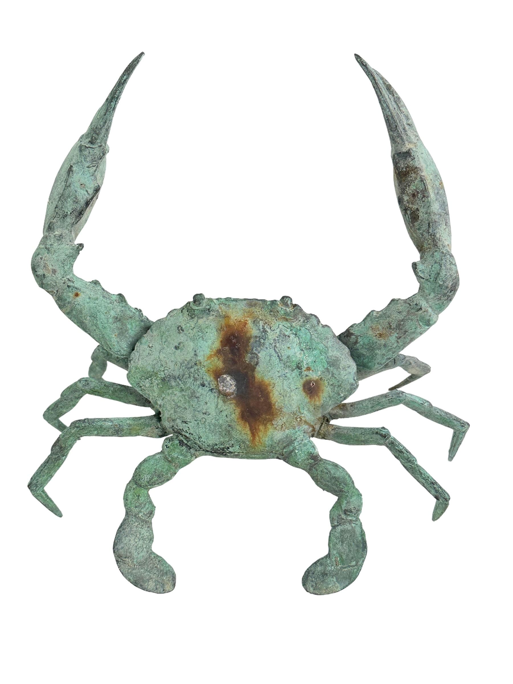 Large Metal Verdigris Crab Sculpture Figure Statue Metal, Vintage, Italy, 1960s For Sale 1