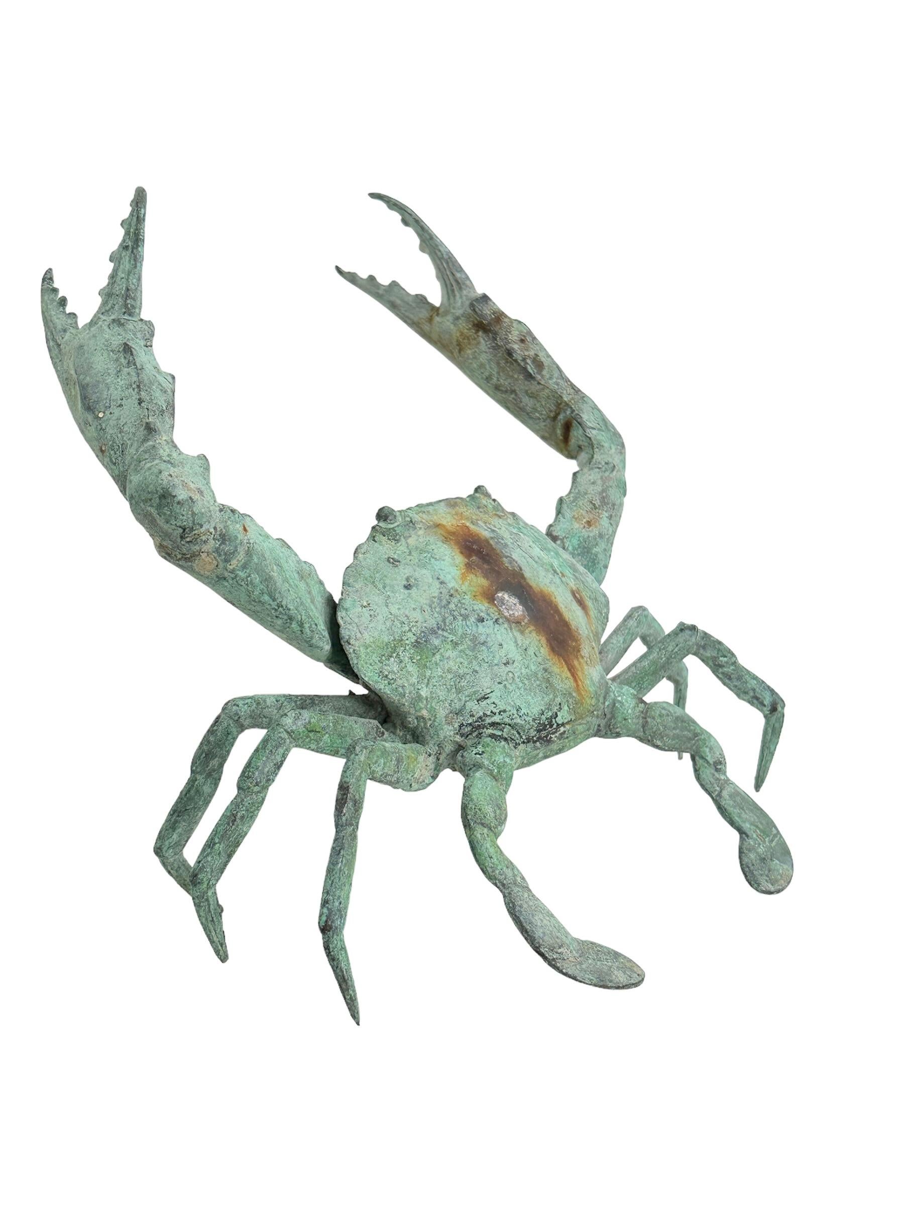 Mid-Century Modern Large Metal Verdigris Crab Sculpture Figure Statue Metal, Vintage, Italy, 1960s For Sale
