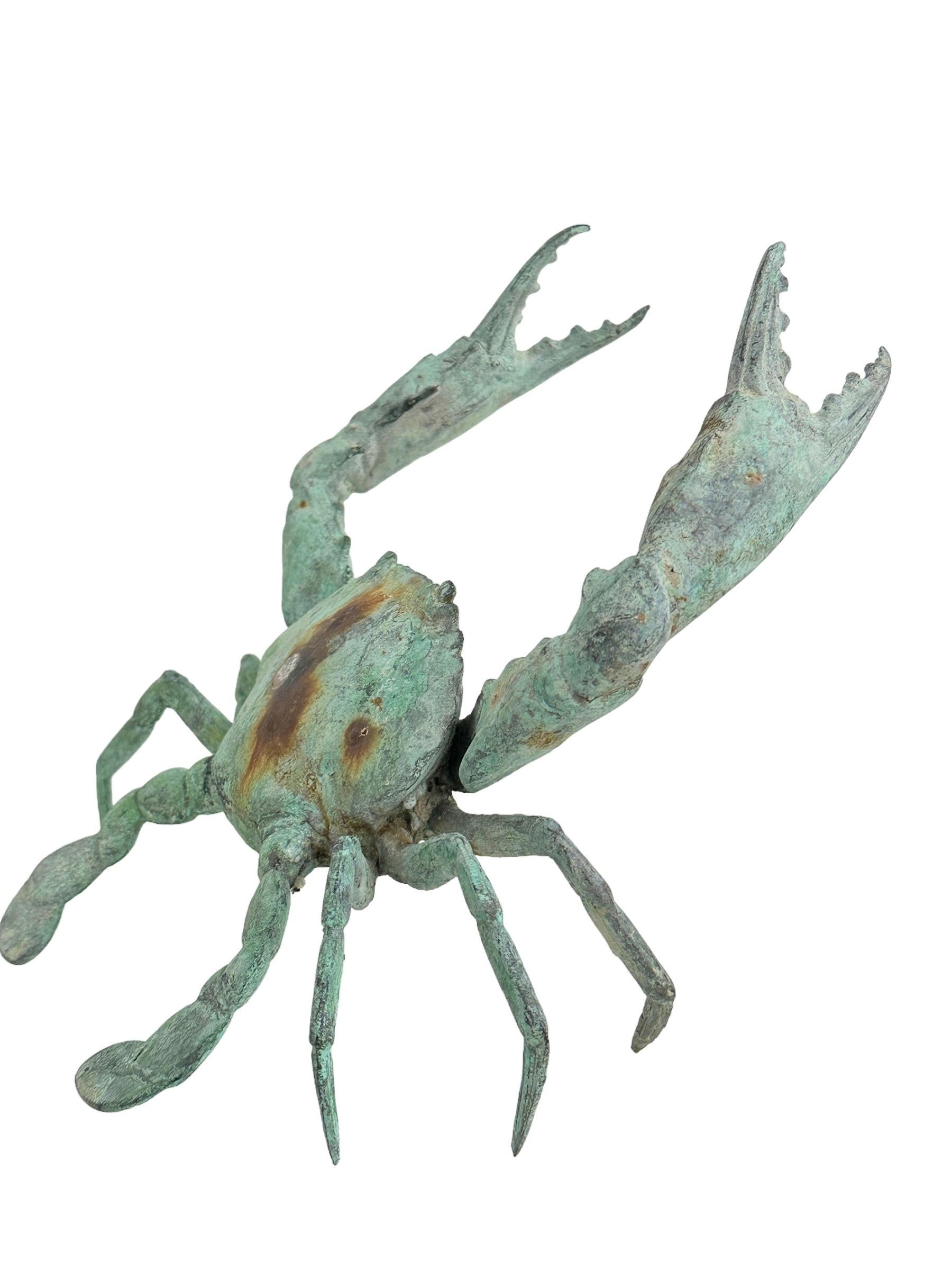 Hand-Crafted Large Metal Verdigris Crab Sculpture Figure Statue Metal, Vintage, Italy, 1960s For Sale