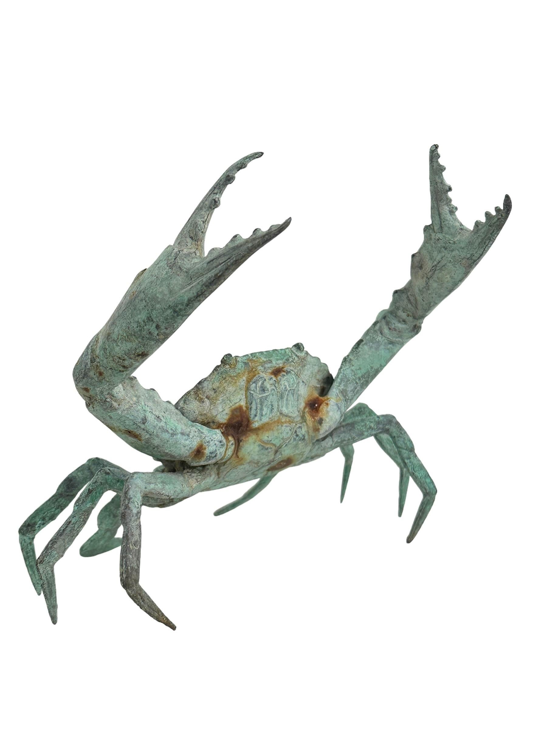 Large Metal Verdigris Crab Sculpture Figure Statue Metal, Vintage, Italy, 1960s In Good Condition For Sale In Nuernberg, DE