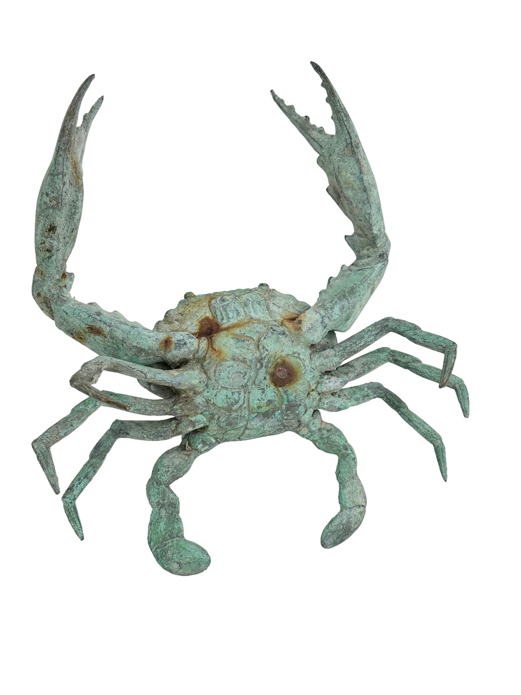 Mid-20th Century Large Metal Verdigris Crab Sculpture Figure Statue Metal, Vintage, Italy, 1960s For Sale
