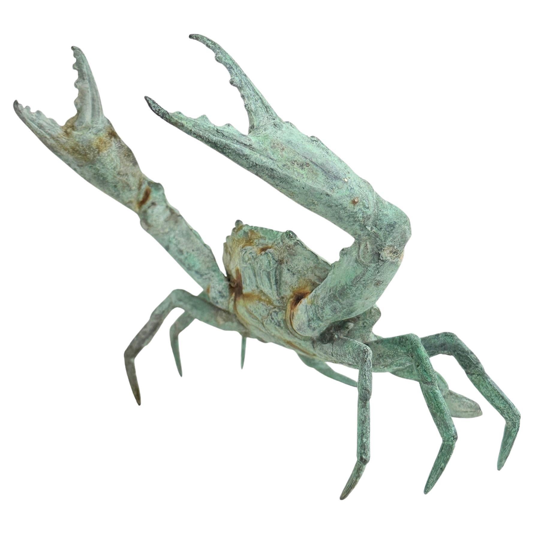 Large Metal Verdigris Crab Sculpture Figure Statue Metal, Vintage, Italy, 1960s For Sale