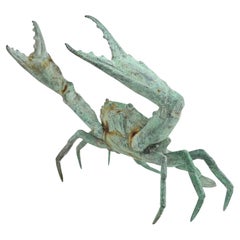 Grande sculpture de crabe vert-de-gris statue en métal, vintage, Italie, années 1960