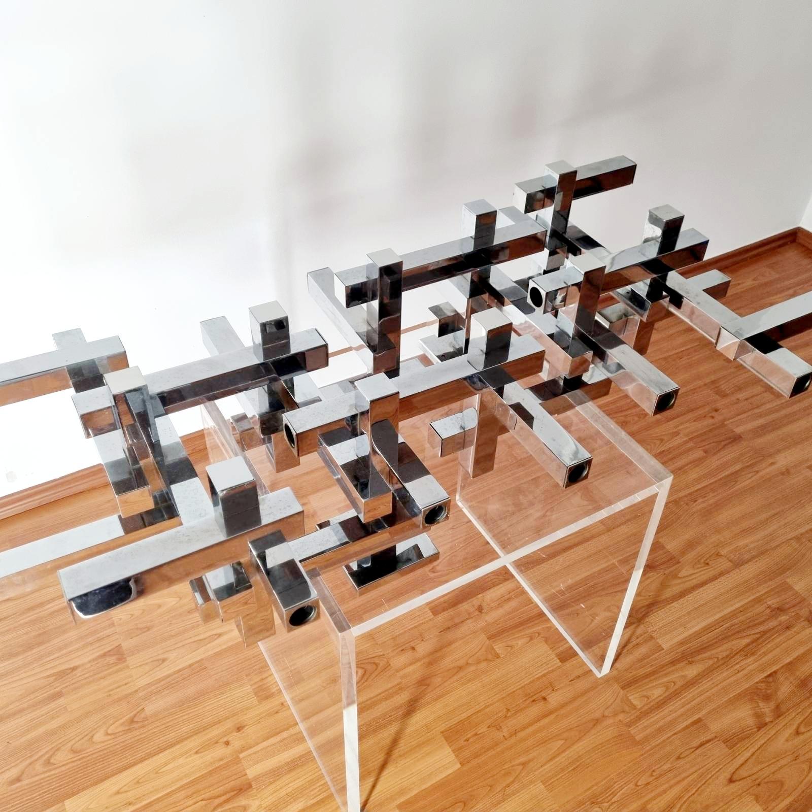 Rare almost unique METRIC flush mouth lamp designed by Gaetano Sciolari in the 60s.
Can be used as wall or cieling lamp. It requires 20 light bulbs.
In very good vintage condition. Working perfectly.

Measurements:
lenght: 115cm
width: 54cm
depth: